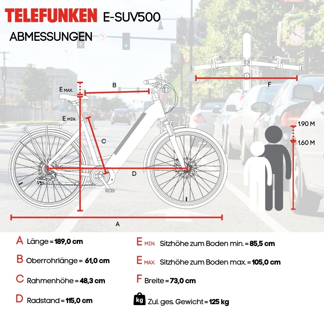 Telefunken E-Bike »SUV500«, 7 Gang, Shimano, Mittelmotor 250 W, (27,5 Zoll, Straßenzulassung, Scheibenbremsen), Pedelec, Elektrofahrrad für Damen u. Herren