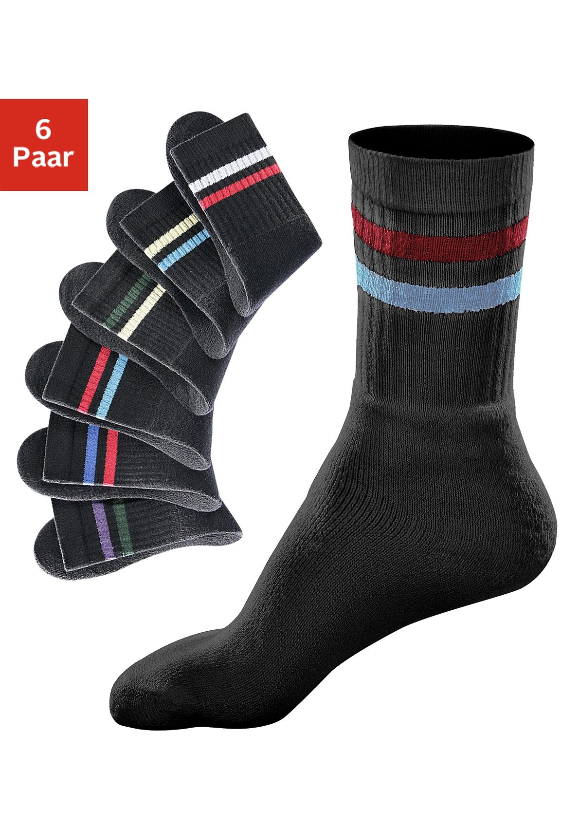 Go in Freizeitsocken "Tennissocken Damen Herren Kinder Sportsocken Ringel Baumwollmischung" Packung, 6 Stk. tlg. mit Frottee, mit verstärkter Ferse & Spitze