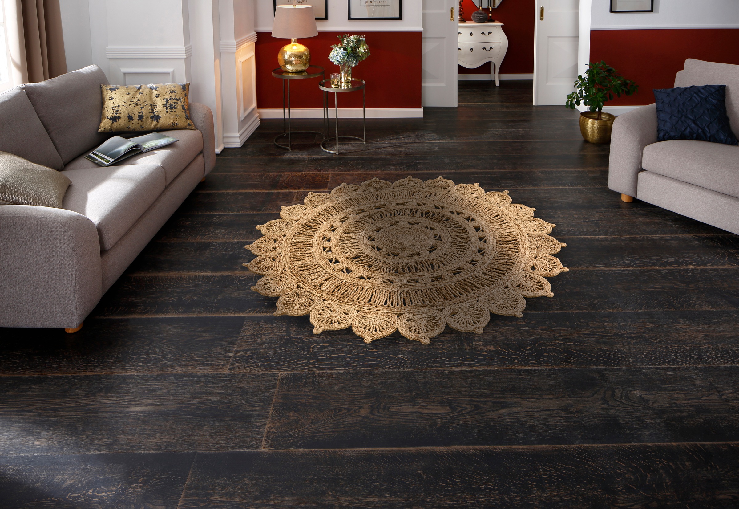 my home Teppich »Amar«, rund, Naturprodukt, geflochtener Wendeteppich aus  100% Jute, im Boho Stil auf Rechnung | BAUR
