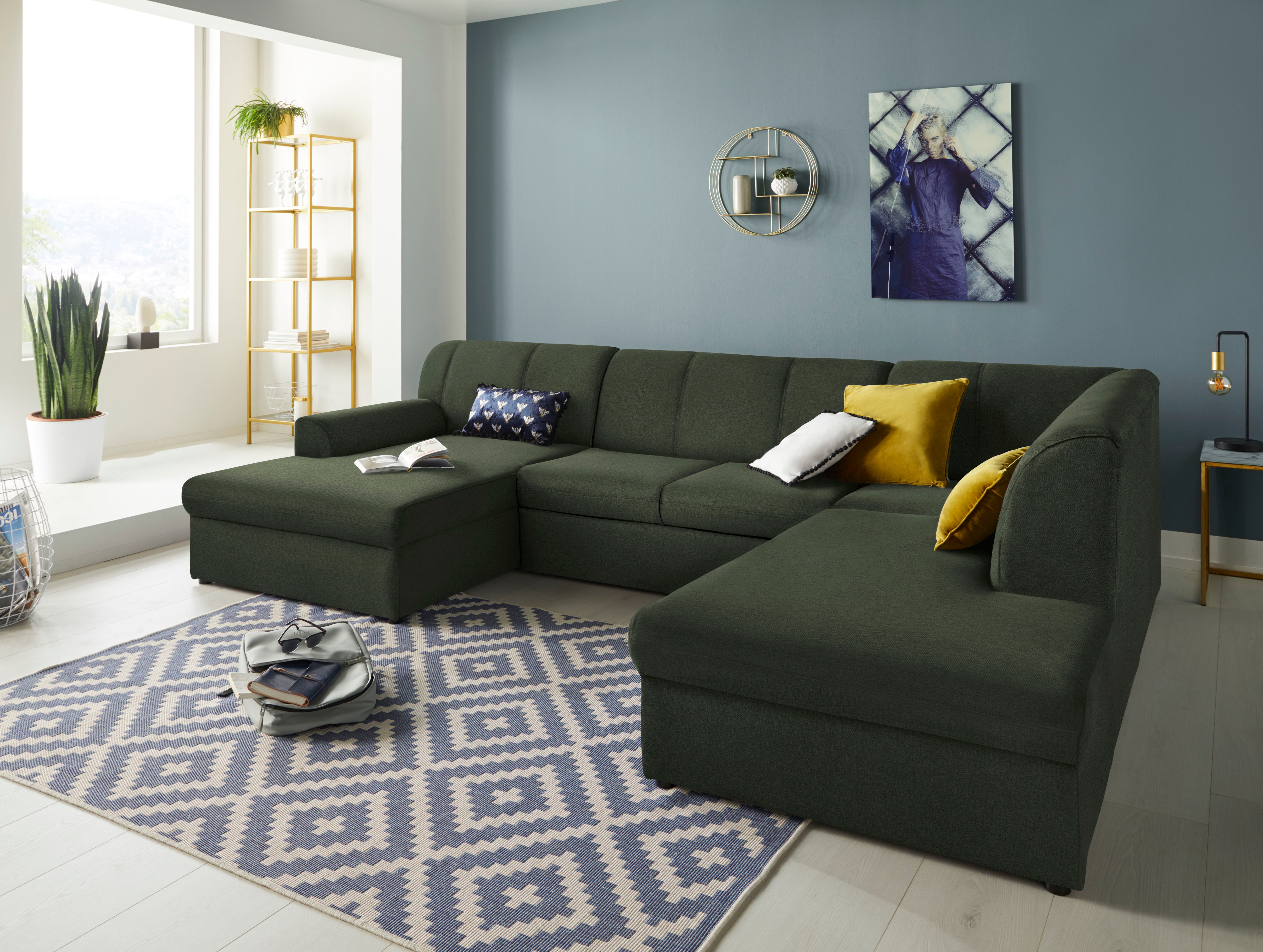 DOMO collection Wohnlandschaft "Topper, elegant & zeitlos, Breite 320cm, komfortabel, U-Form" wahlweise mit Bettfunktion