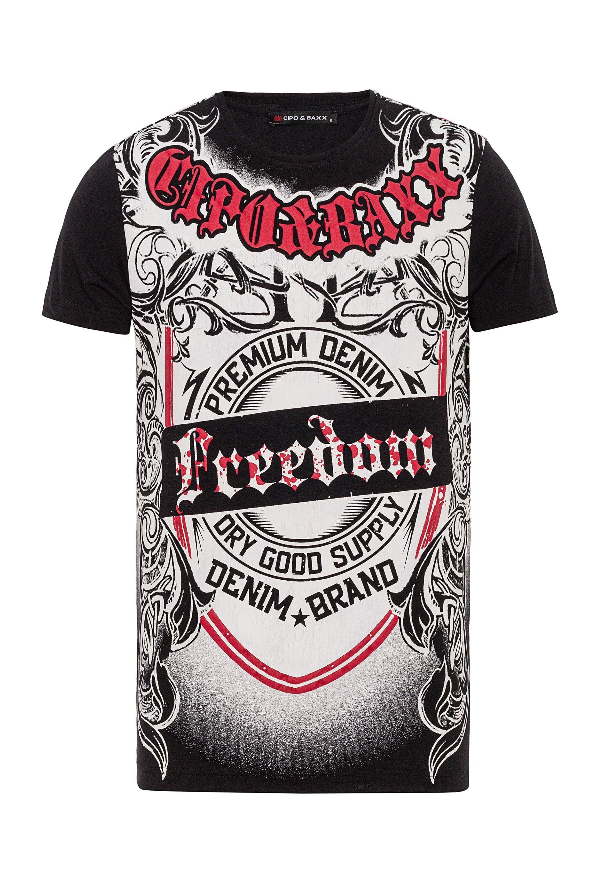 Cipo & Baxx T-Shirt »T-Shirt«, große Tribal- und Markenprints setzen rockige Akzente