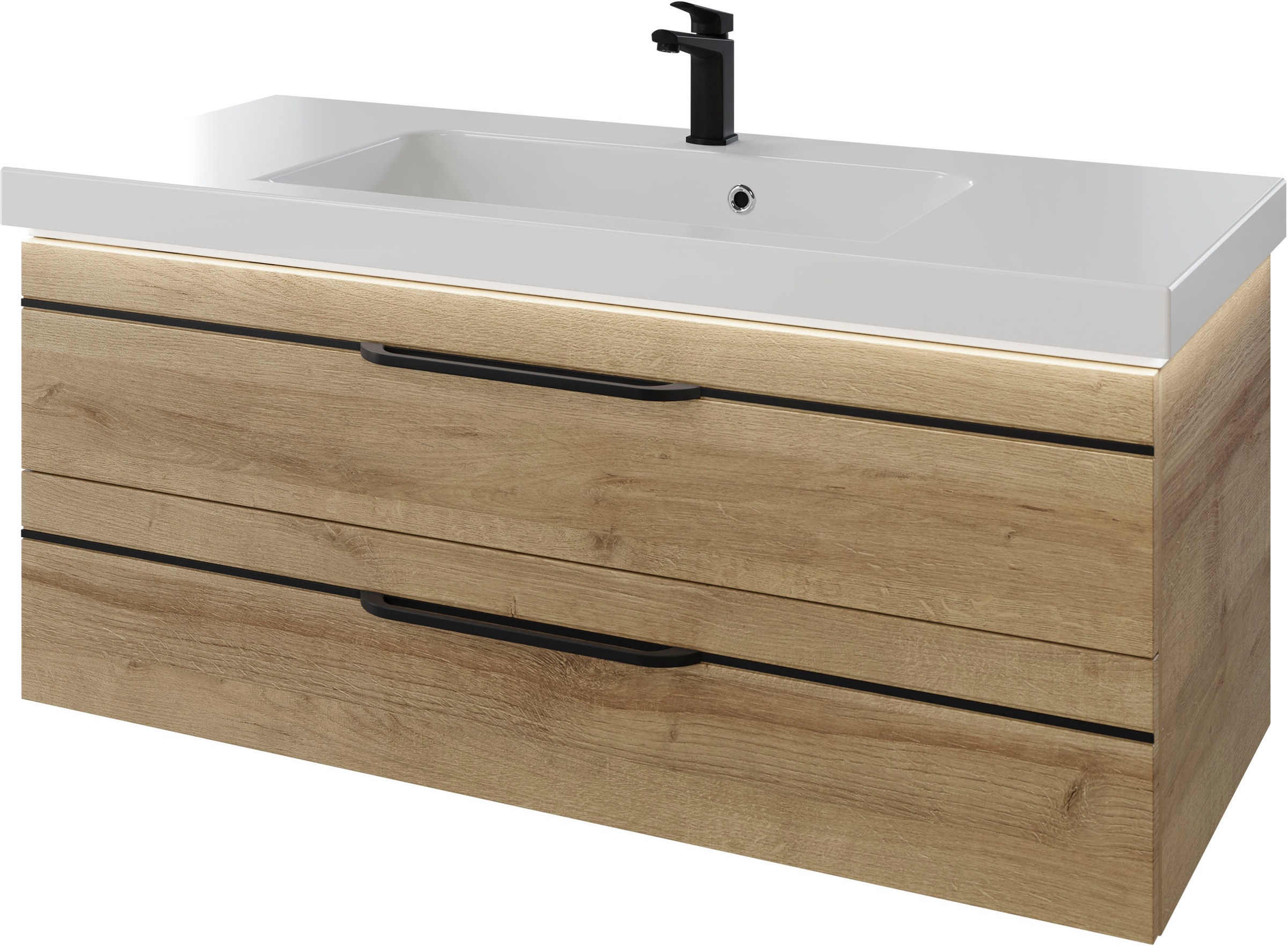 Thumbnail - Saphir Badmöbel-Set "Balto 2-teilig Mineralmarmor-Waschtisch mit LED-Spiegel, 123 cm breit" 2 Stk. tlg.