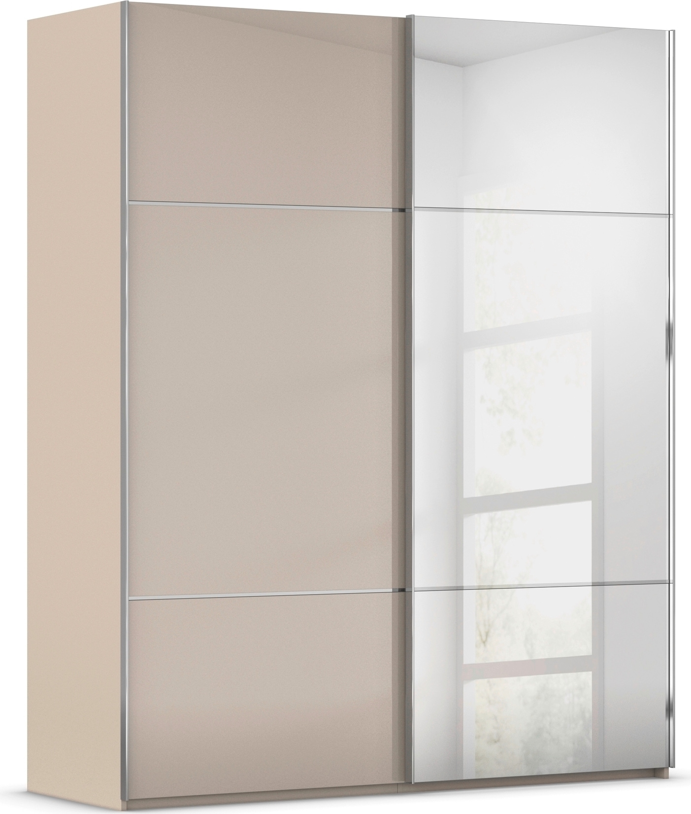 rauch Schwebetürenschrank "Kleiderschrank Schrank Garderobe Schlafzimmerschrank SCALE-TRIO" edle dreigeteilte Front mit 2 Zierleisten Spiegel/Glas MADE IN GERMANY