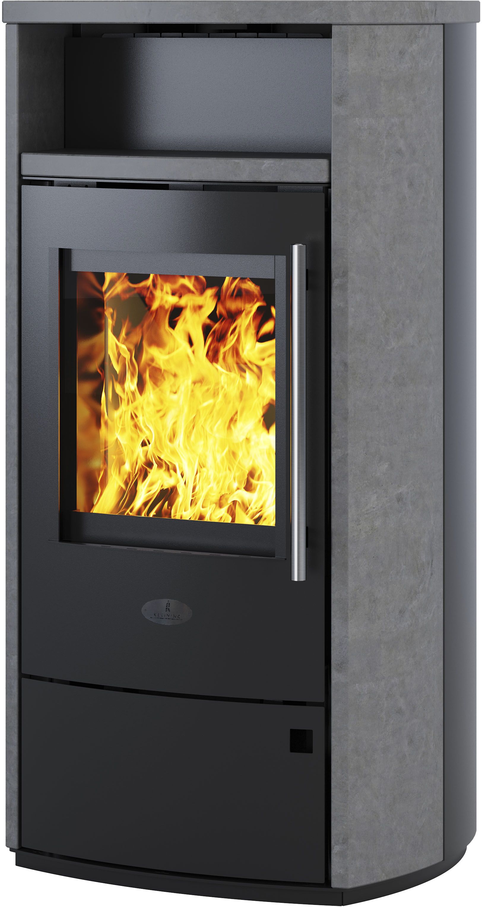 Kleining Kaminofen ""MAILAND" Scheibenspülung, Warmhaltefach," mit Naturstein, revolutionäre Türverschlussautomatik