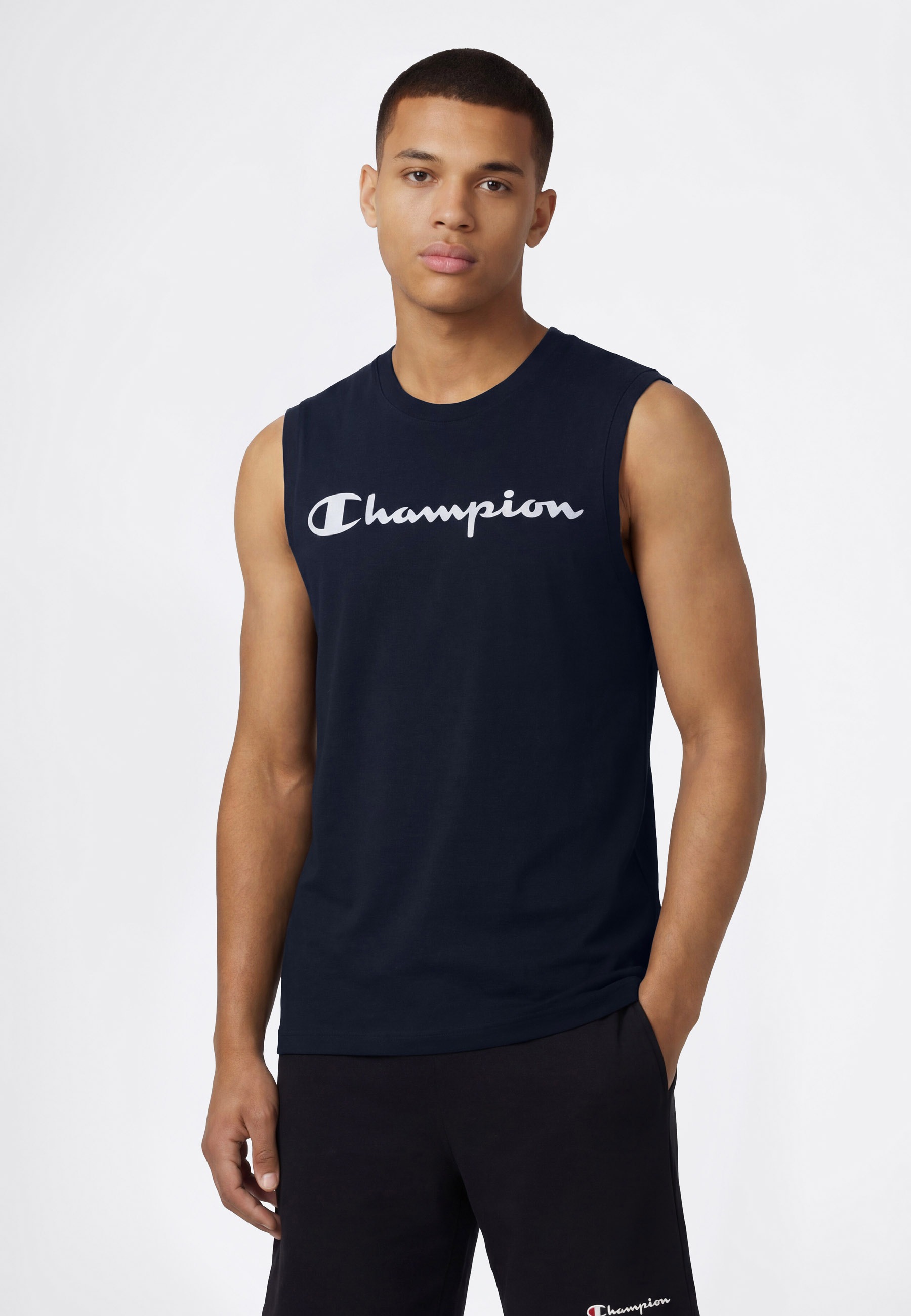 Tanktop CHAMPION "BASICS Sleeveless T-Shirt Large Logo", Herren, Gr. M, nny, Obermaterial: 100% Baumwolle, normal, Rundhals, Tops Tanktop, sportliche Schnittform, sportlicher Stil, mit Rundhalsausschnitt