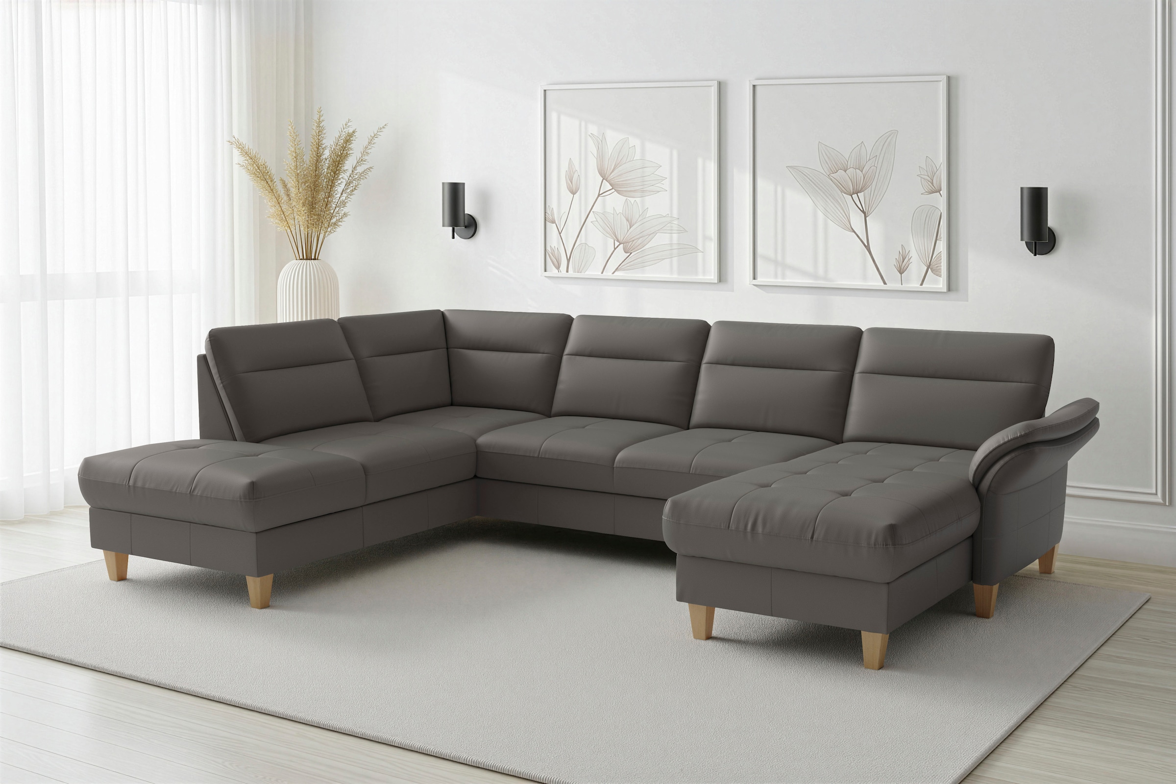 sit&more Wohnlandschaft "Pamela U-Form, B: 292 cm, optional Schlaffunktion & Bettkasten, Leder"