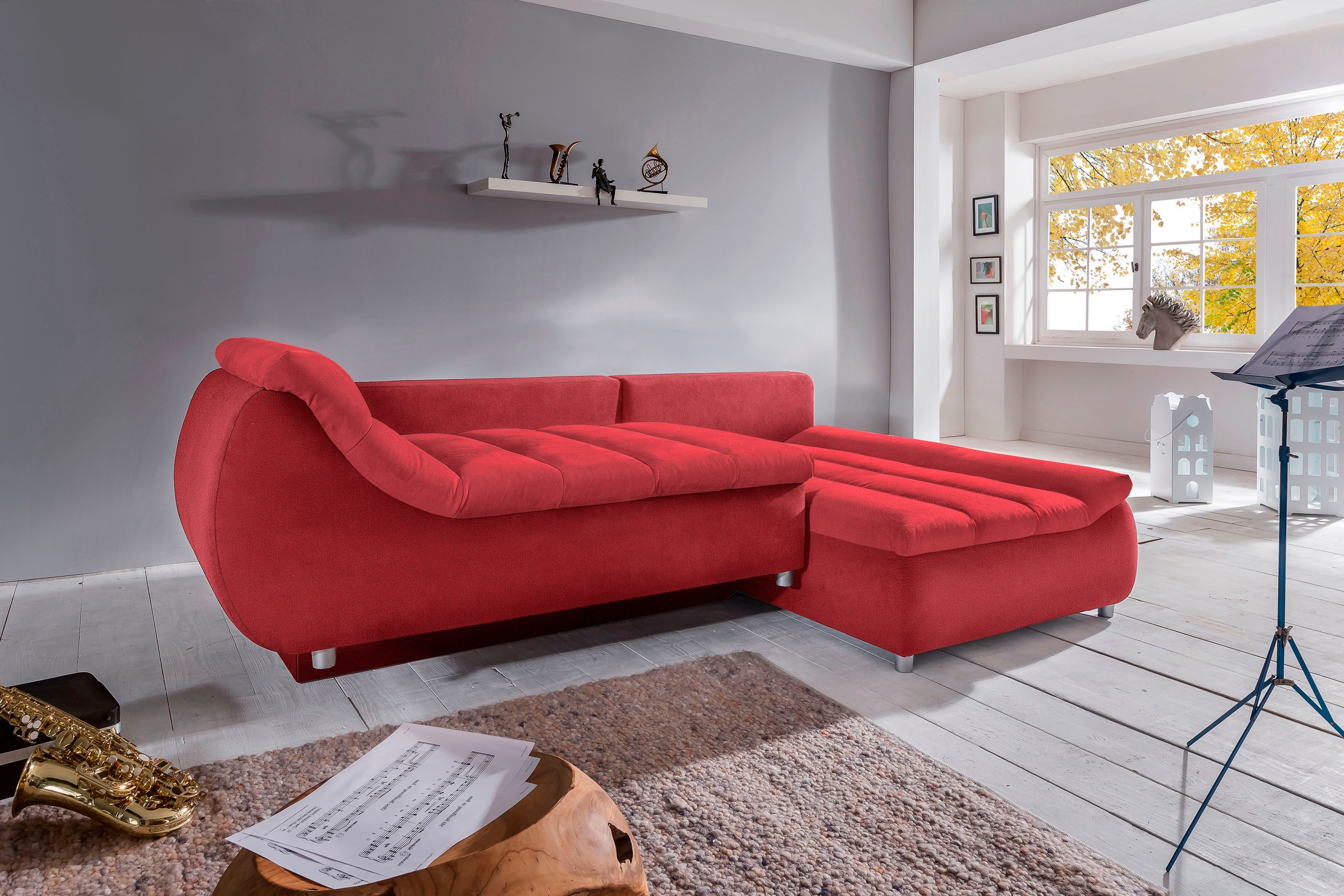 INOSIGN Ecksofa »Imola elegant und bequem, aktuelle Steppung im Sitz, L-Form«, wahlweise mit Bettfunktion