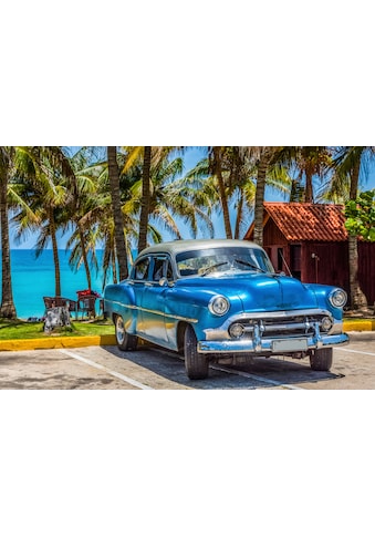 Fototapete »OLDTIMER-HAVANNA KUBA VINTAGE AUTO PALMEN STRAND MEER«