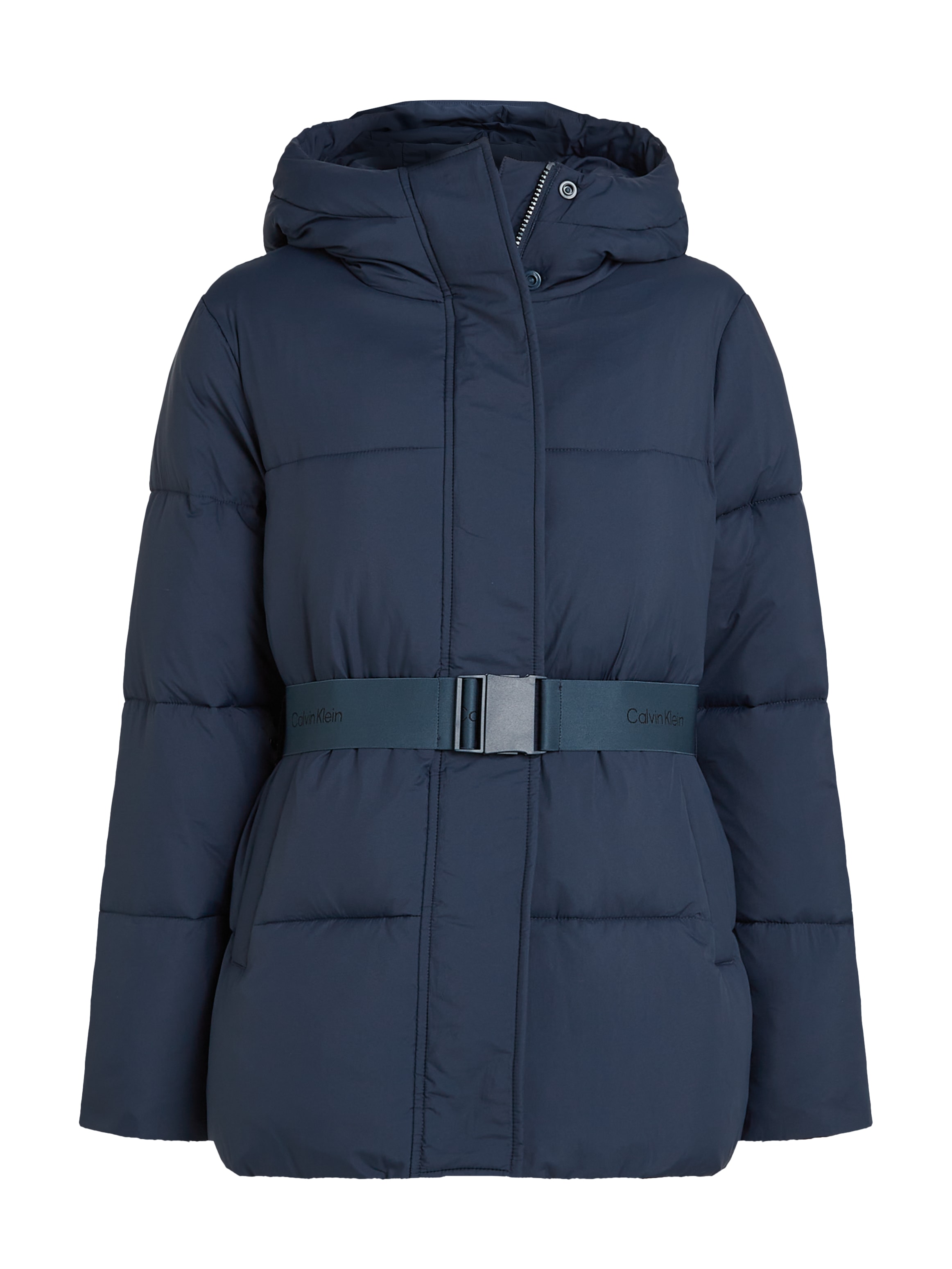 Calvin Klein Jeans Steppjacke "LOGO BELT SHORT PUFFER", mit Kapuze, mit Gürtel