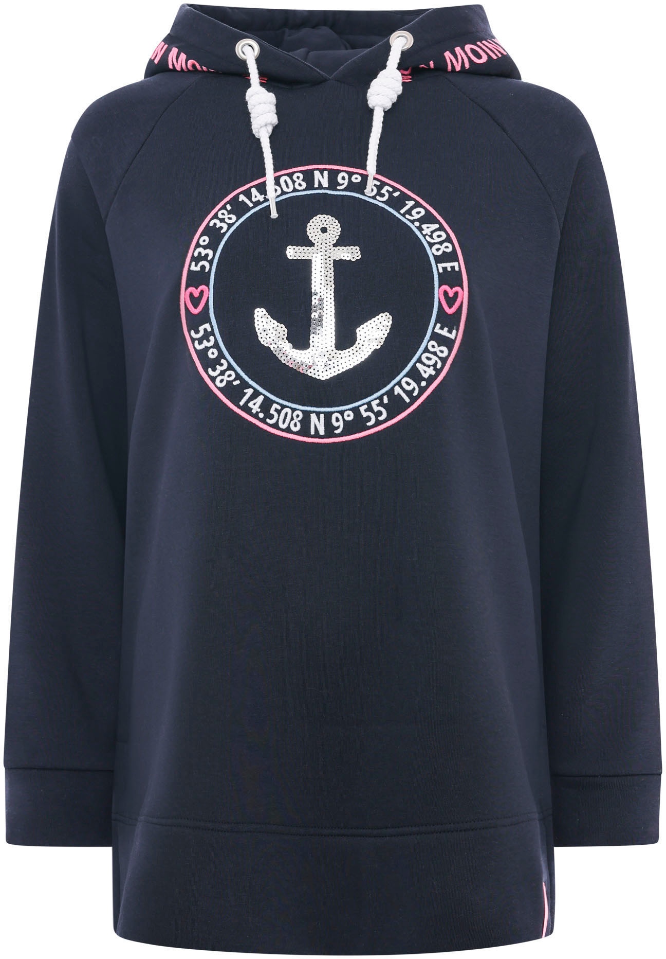 Hoodie »"Strandglück Paillette"«, Oversized mit Anker-Motiv und "Moin"- Schriftzug