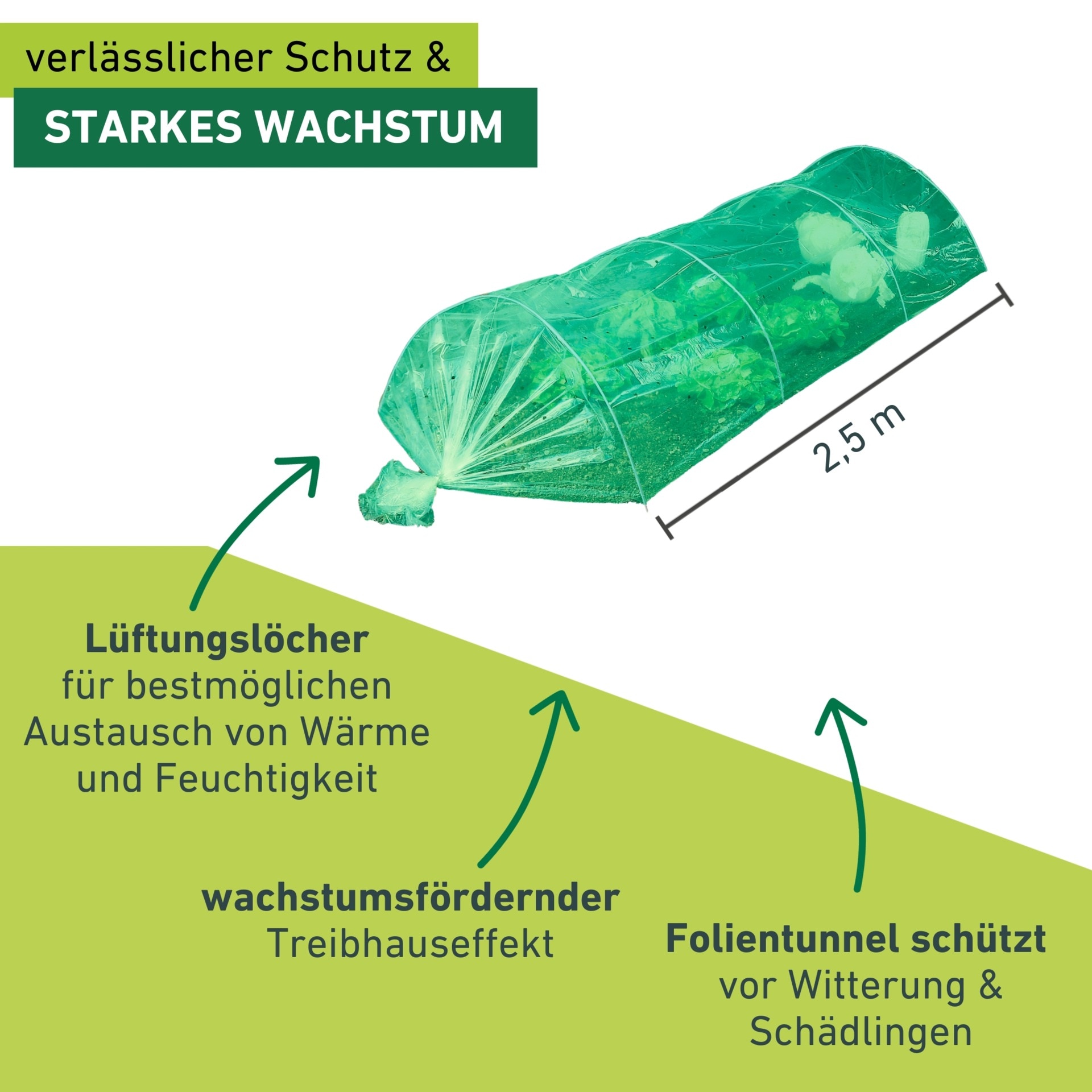 Windhager Pflanztunnel Frühbeetfolie mit 4 Tunnelbügeln aus Metall