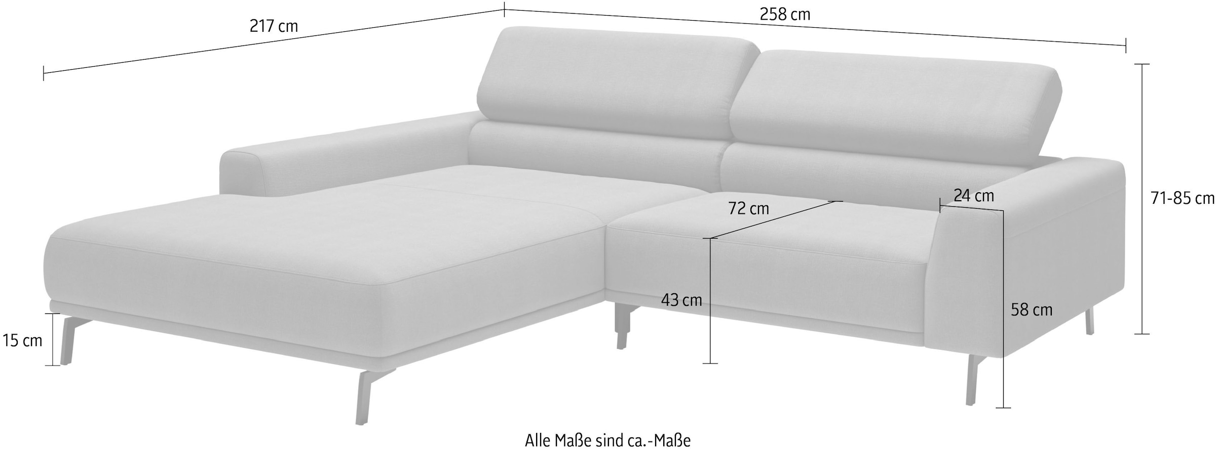 SCHÖNER WOHNEN-Kollektion »Tossa, Modernes Design trifft smarte Funktione, Breite 258 cm« Motorischer Sitzvorzug, Kopfteil-Funktion & Saugroboter-Höhe