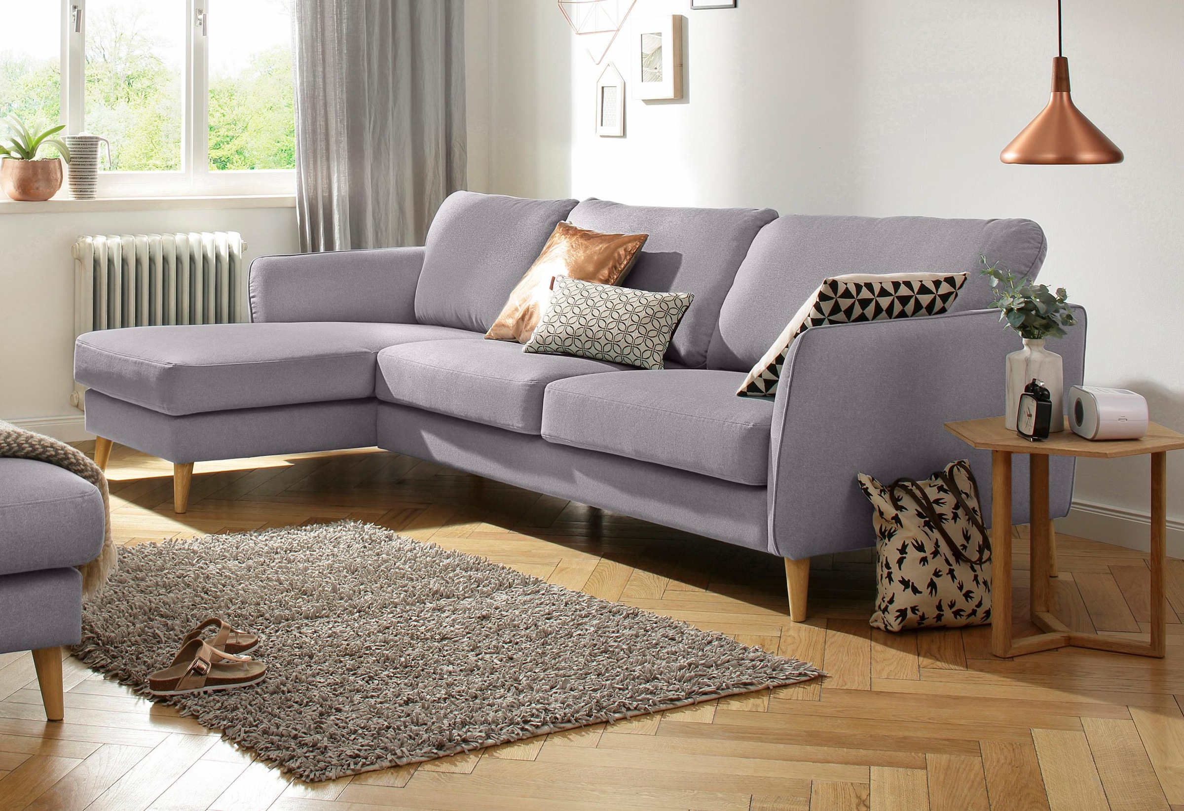 Home affaire Ecksofa »MARSEILLE (279/152cm),L-Form, Rec. rechts/links«, Massivholzbeine aus Eiche, in verschieden Bezügen und Farbvarianten