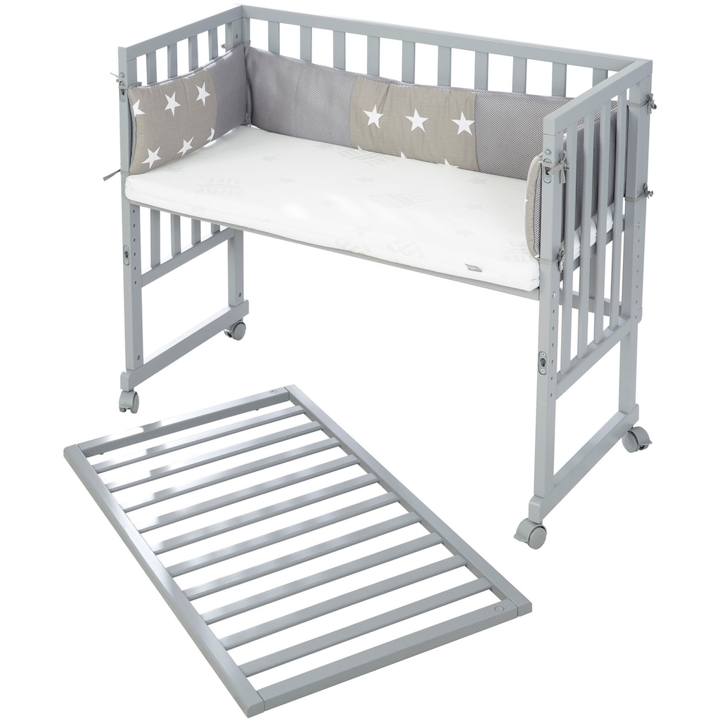 roba® Stubenbett »Safe Asleep® 2in1, taupe, Little Stars«, mit 4 Rollen, Matratze, Nestchen und Sicherheitsbarriere