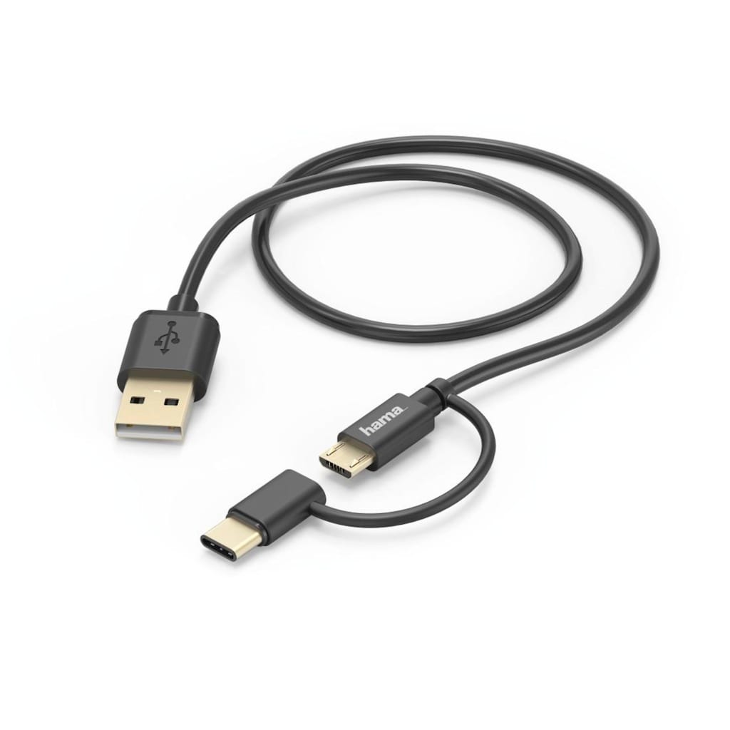 Hama USB-Kabel »2in1 Micro USB Kabel mit USB Type-C Adapter, 1 m, schwarz«, 100 cm