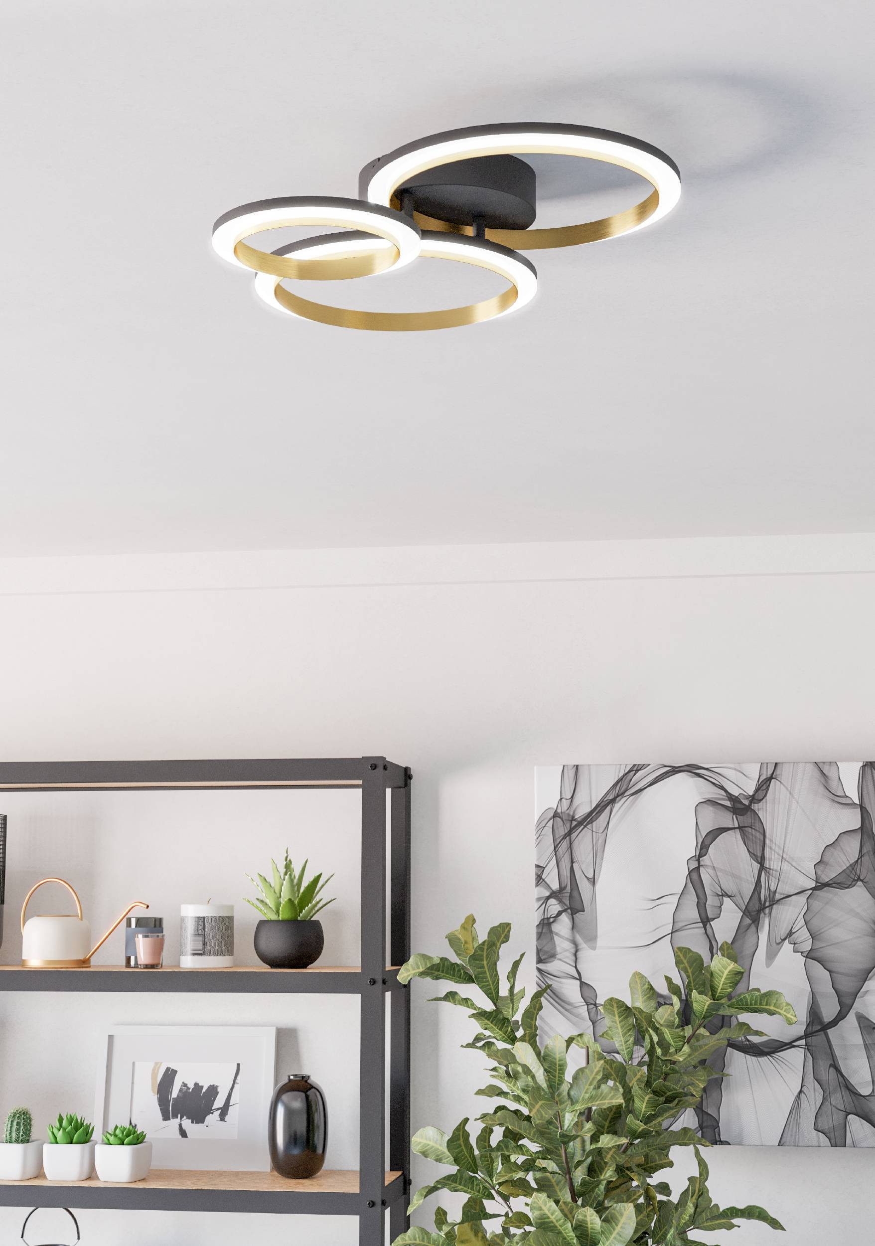 EGLO Deckenleuchte »Calliera Deckenlampe, Metall und Kunststoff, Bürolampe Decke, Lampe« LED-Modul 1 Stk. Neutralweiß Wand-/Deckenleuchte - L49 x B44,5 x H11 cm - schwarz, messing