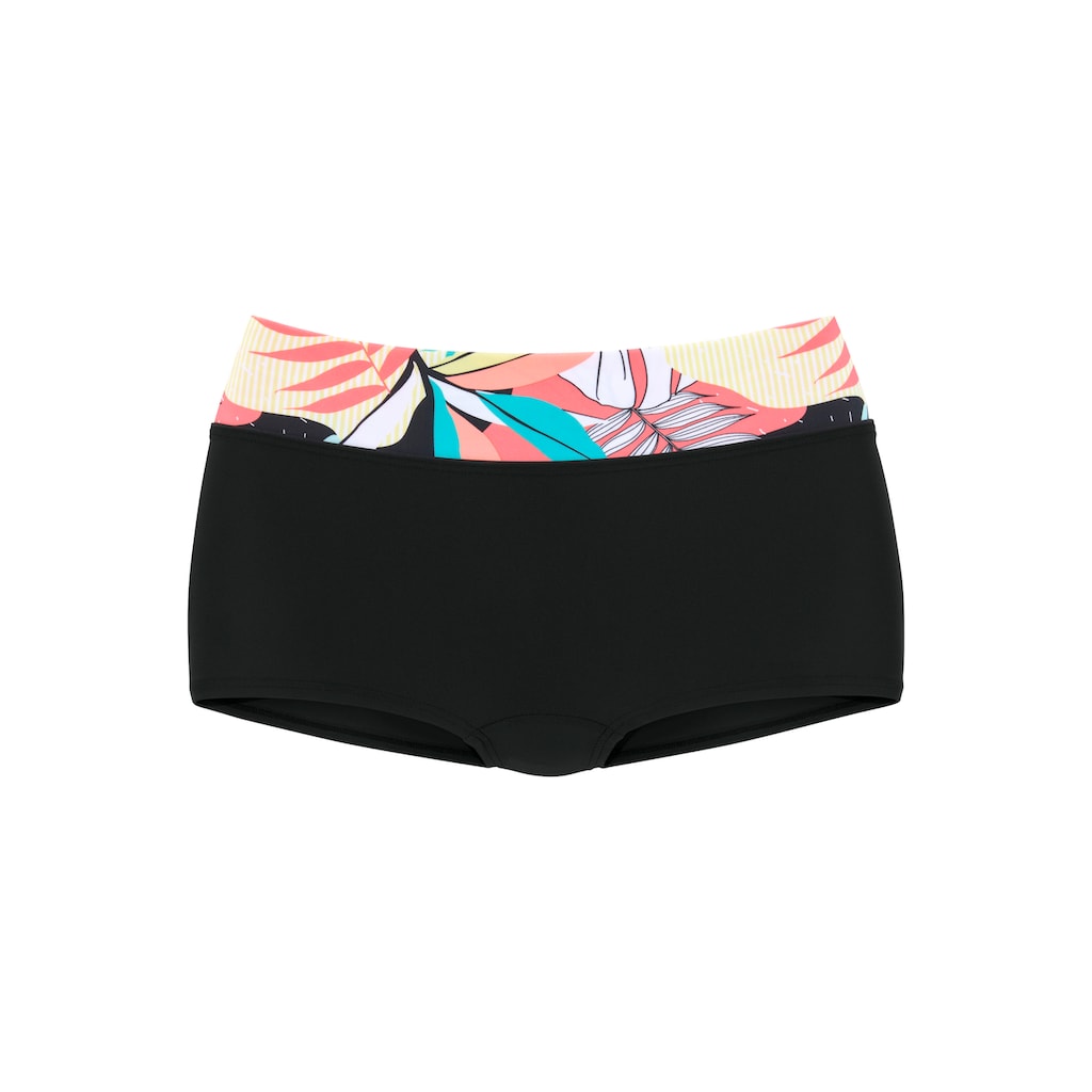 Damenmode Damenbademode LASCANA ACTIVE Bikini-Hotpants »Layne«, mit bedrucktem Bündchen schwarz