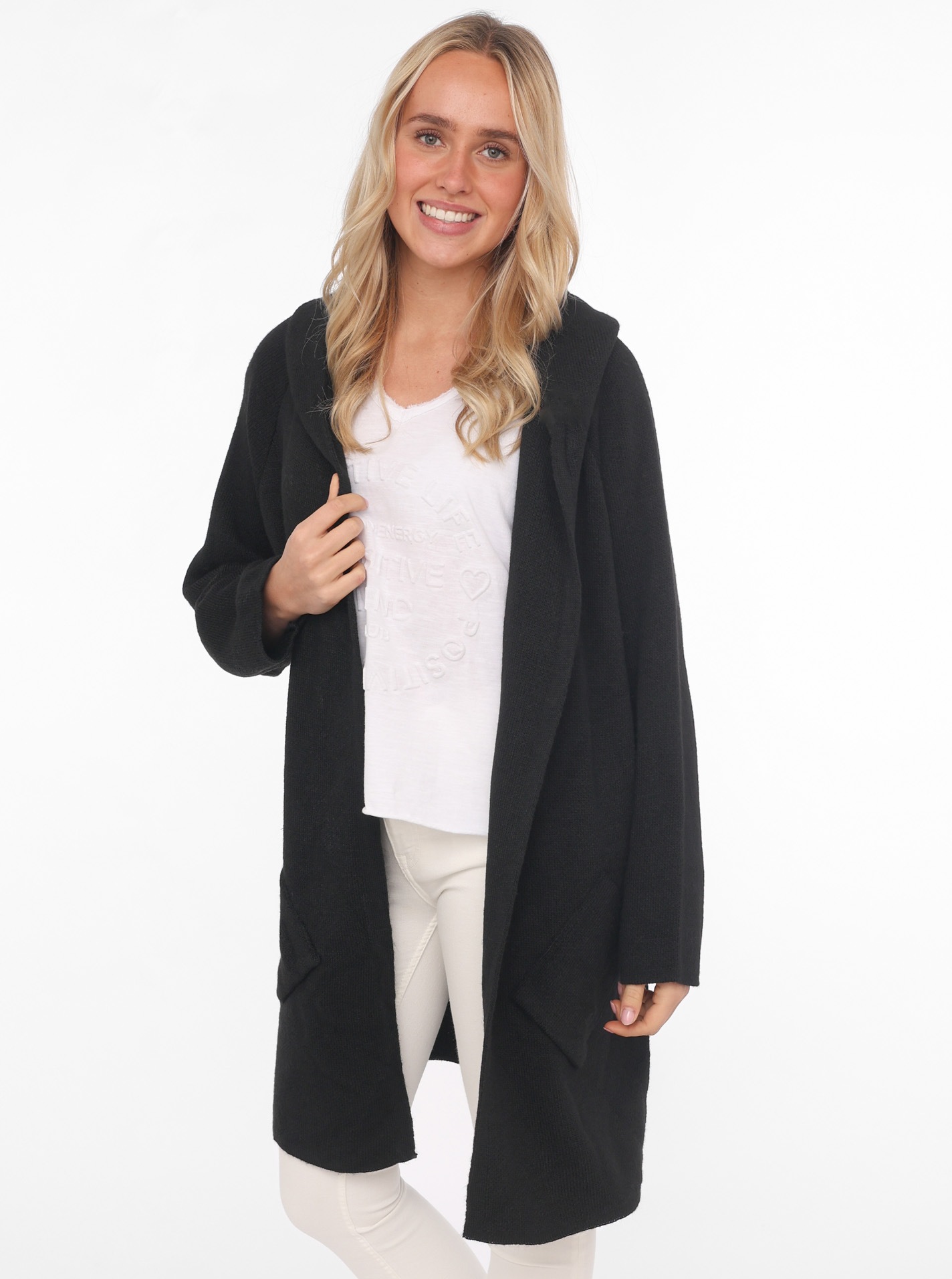 Zwillingsherz Strickjacke Langarm, bequem, Taschen, One Size, ohne Verschluss, Kapuze