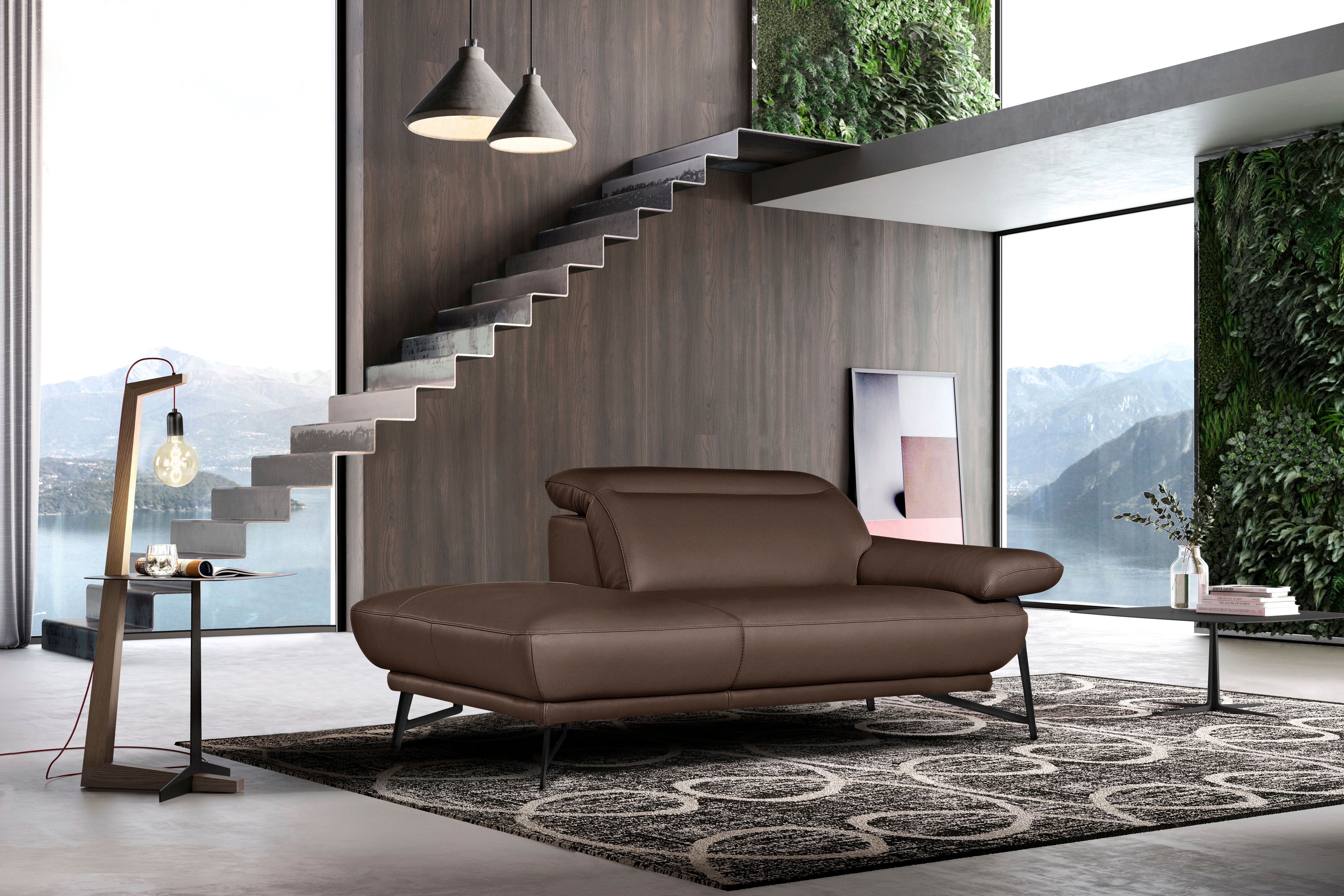 Egoitaliano Ottomane "Anais, erstklassiges Designsofa, Breite 179 cm, Fußfarbe schattengrau" Kopfteil verstellbar, Leder BULL, chocolate