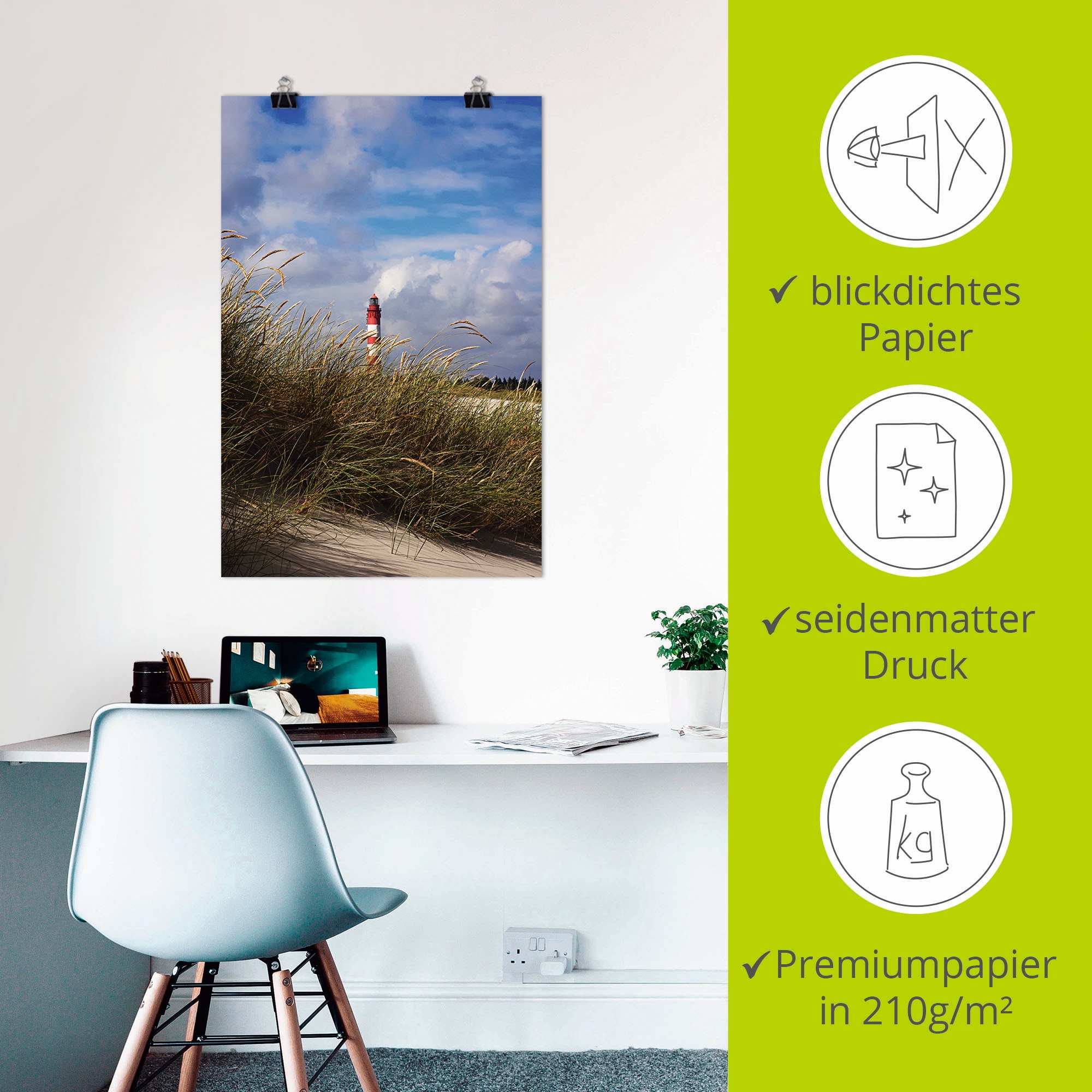 Artland Poster »Sommerimpression Amrumer Leuchtturm« Gebäude 1 Stk. tlg. ohne Rahmen