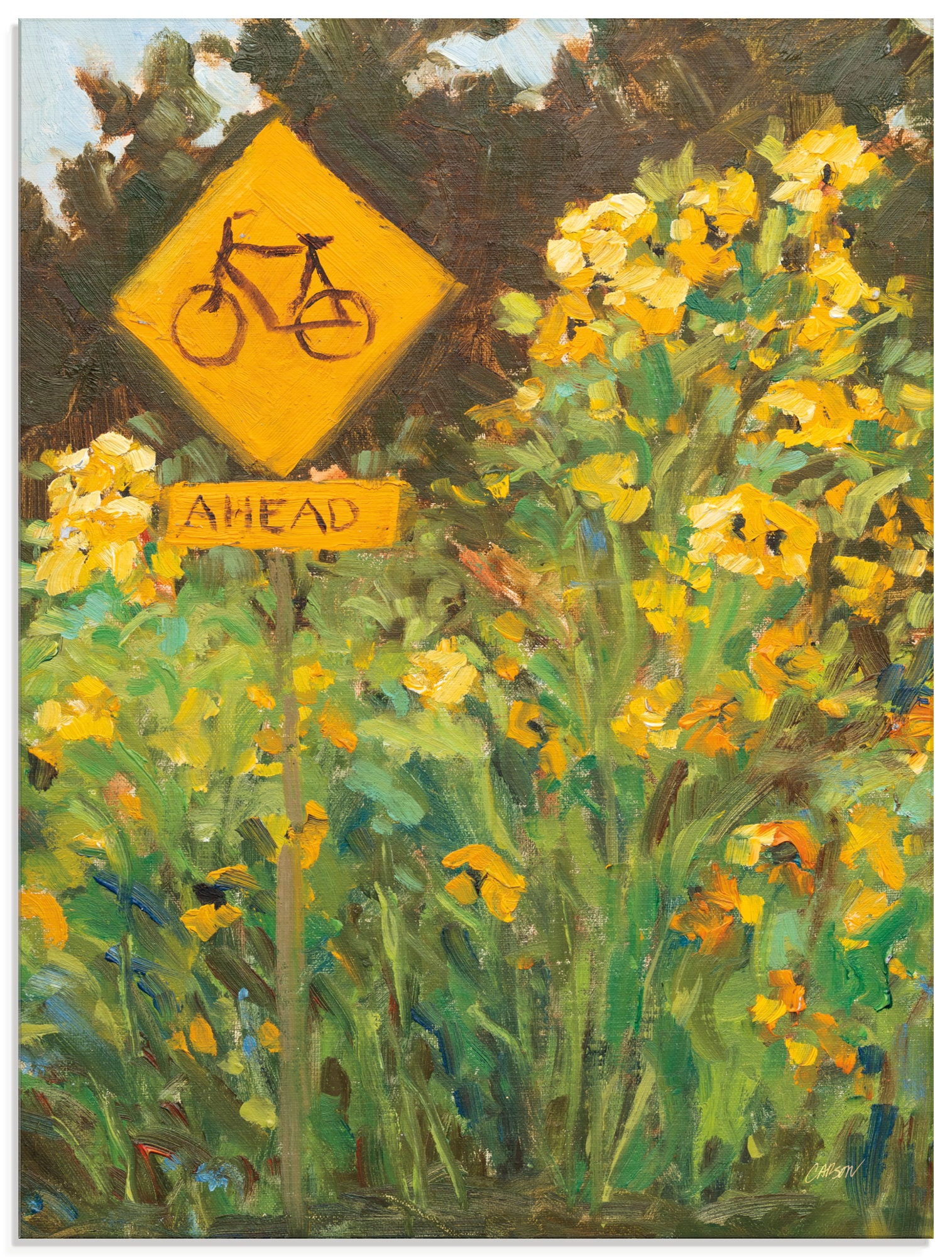 ARTLAND Bicycle Crossing Glass Picture Yellow 60x80cm