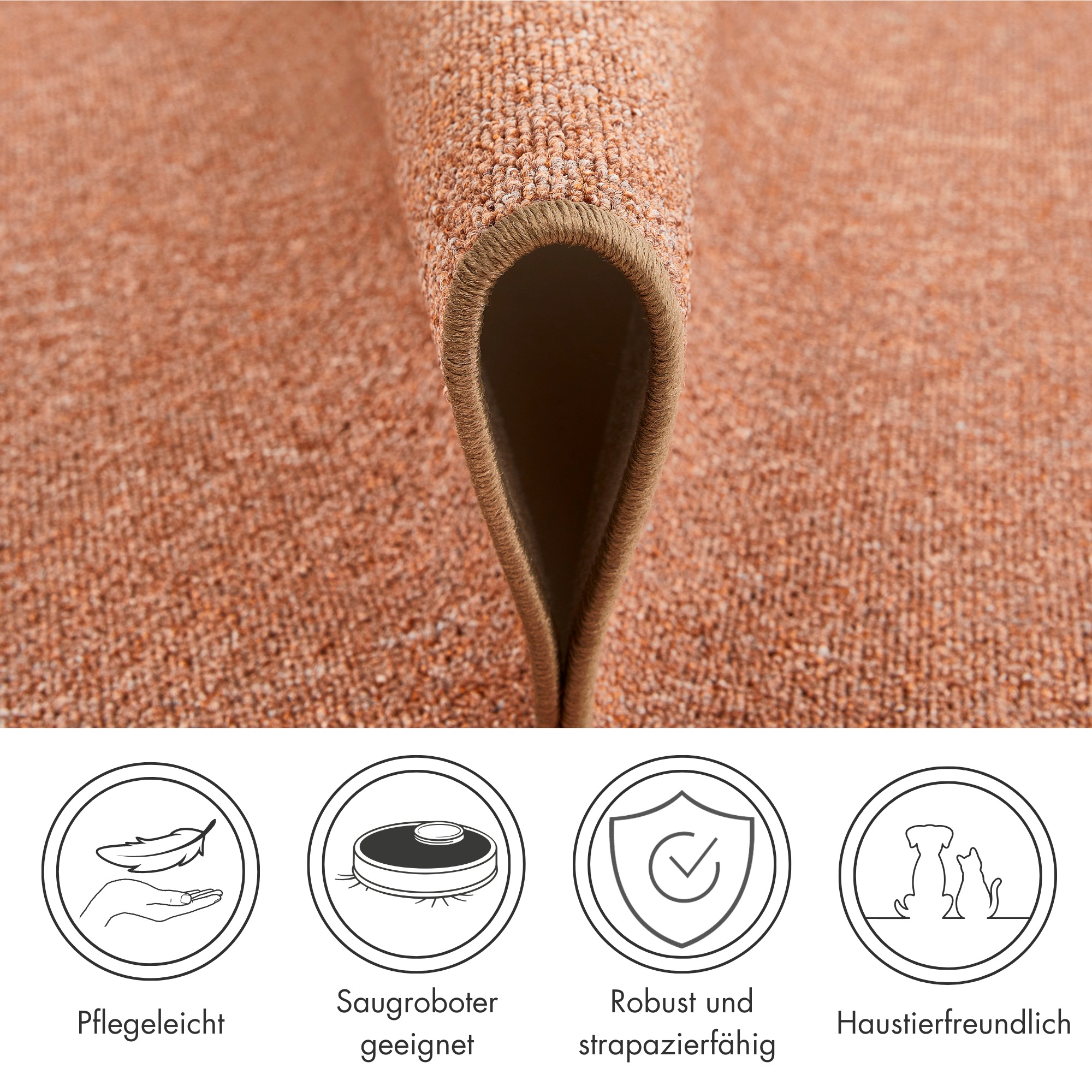 Teppich ANDIAMO "Luton, Made in Germany" Gr. 9, braun (cognac), H:5mm Ø:133cm, Kunstfaser, Teppiche, Teppich, melierte Optik, ideal im Wohnzimmer & Schlafzimmer 2