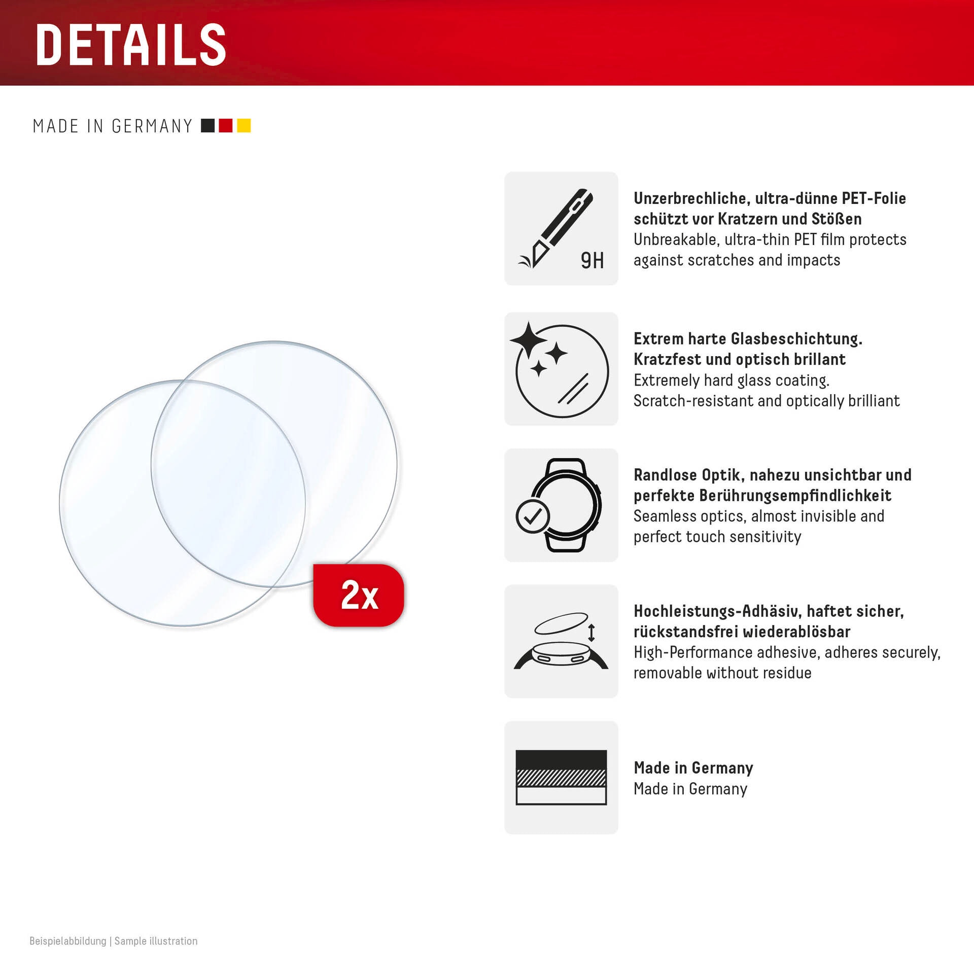 Displex Displayschutzglas »Smartwatch Glass Unbreakable Protector«, für Garmin fenix E 51 mm-Garmin fenix 8 51 mm, (Packung, 2x Hybrid Glass), Displayschutzfolie, Schutzfolie, Bildschirmschutz, kratz- & stoßfest