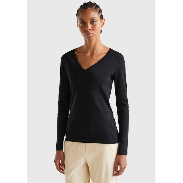 Black Friday United Colors of Benetton Langarmshirt, mit femininem V-Neck |  BAUR