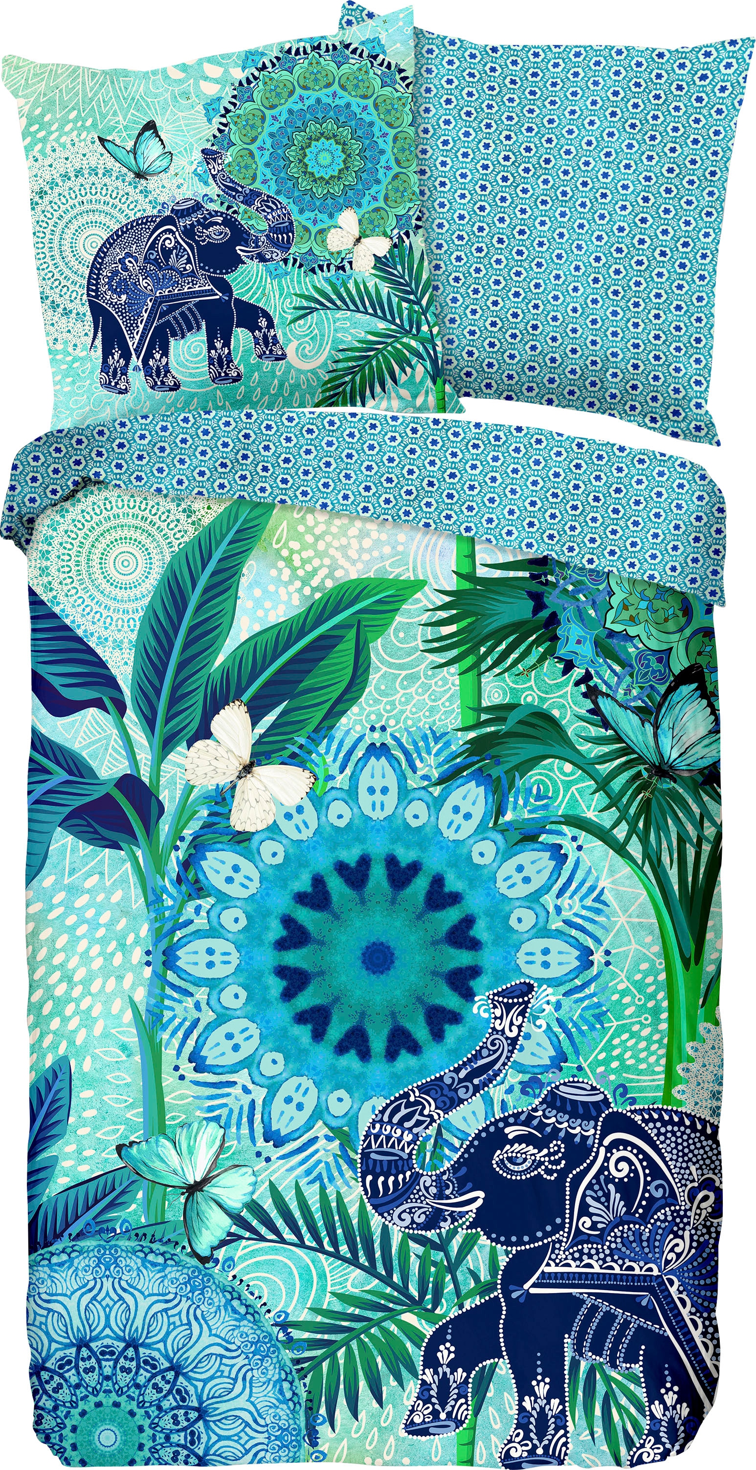 hip Wendebettwäsche »Isara«, Mako-Satin, 135x200, Reißverschluss, Wendeoptik, Mandala, Elefant Blau