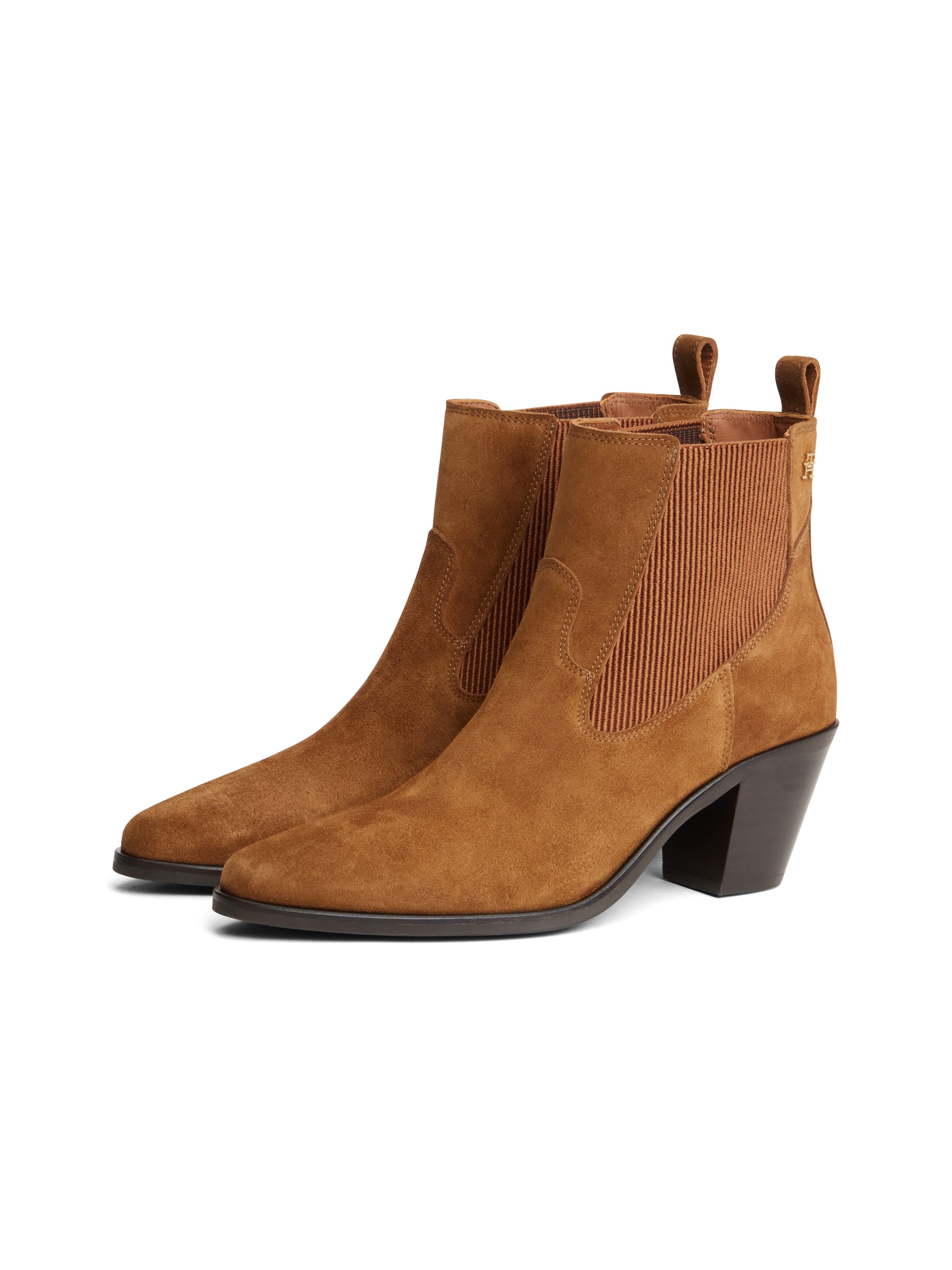 Tommy Hilfiger Chelseaboots "SUEDE WESTERN CHELSEA BOOT" Trichterabsatz, Westerstiefelette mit breitem Stretcheinsatz