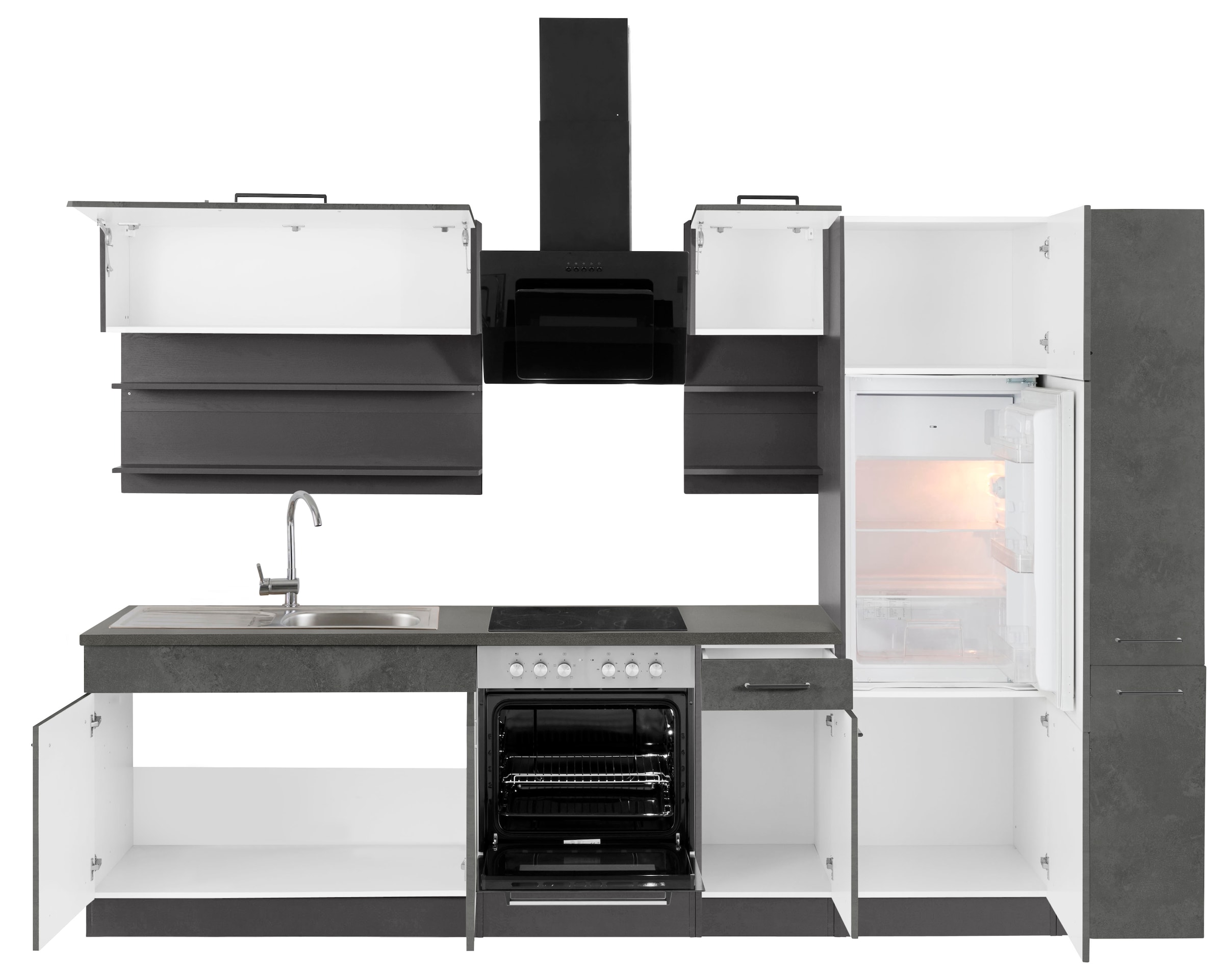 HELD MÖBEL Küchenzeile »Tulsa«, ohne E-Geräte, Breite 300 cm, schwarze Metallgriffe, MDF Fronten