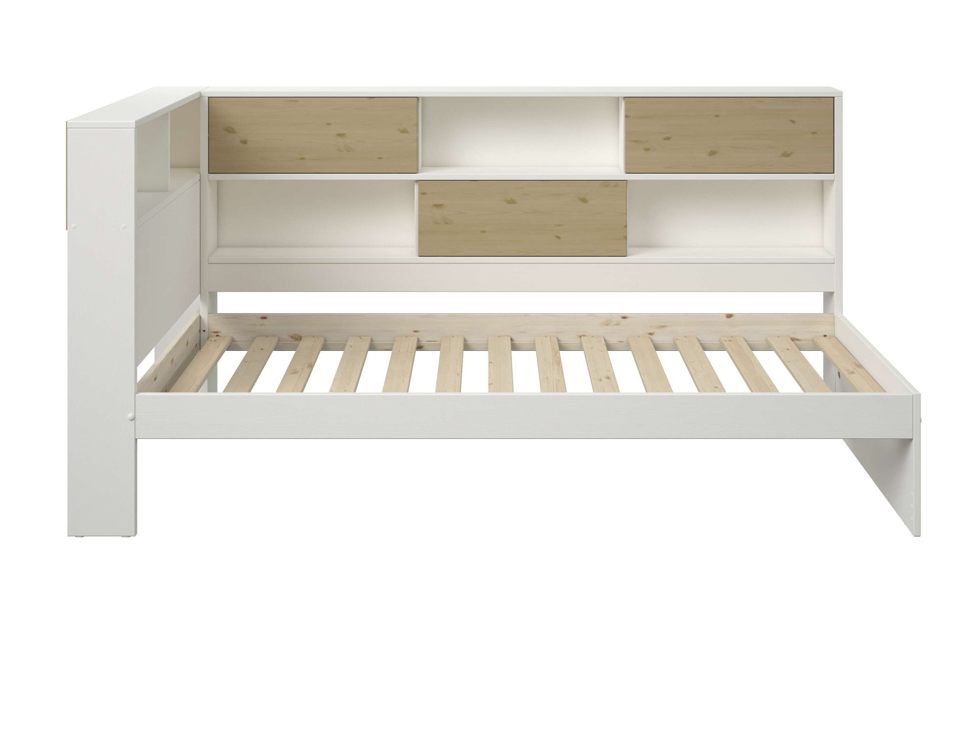 Home affaire Stauraumbett »Amance, Massivholz mit MDF, viel Stauraum, ideal für kleine Räume«, (Außenmaße B/T/H: 110,2/220,1/106,9 cm), FSC® zertifiziert, inklusive Lattenrost, Made in EU