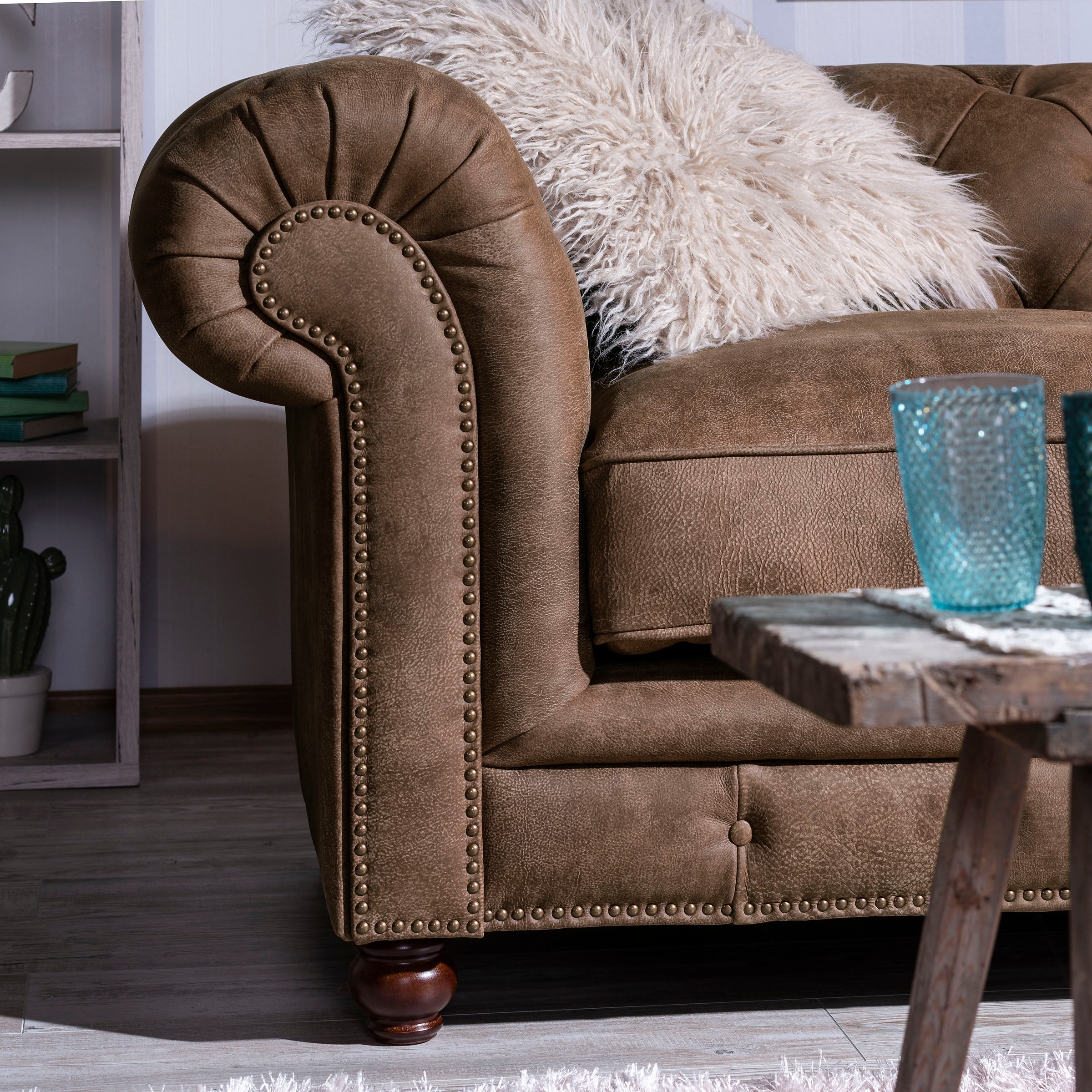 Max Winzer® Chesterfield-Sofa »Old England«, 2-Sitzer Ledersofa mit Knopfheftung & Ziernägeln, Breite 192 cm