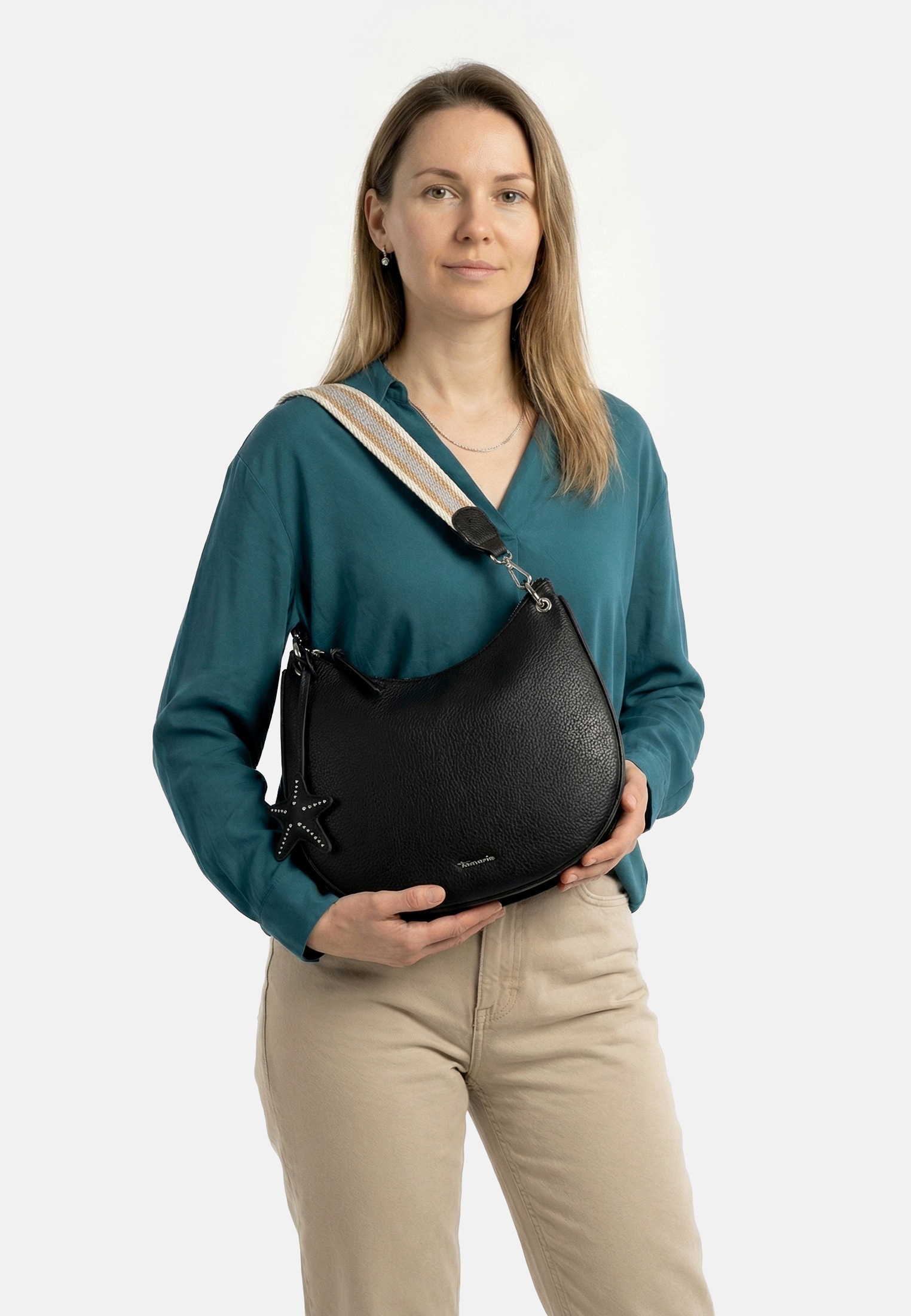 Beuteltasche TAMARIS "Beutel TAS Kea", Damen, Gr. B/H/T: 30cm x 24cm x 3cm 0, schwarz (schwarz 100), Polyurethan, Taschen Beuteltasche 2