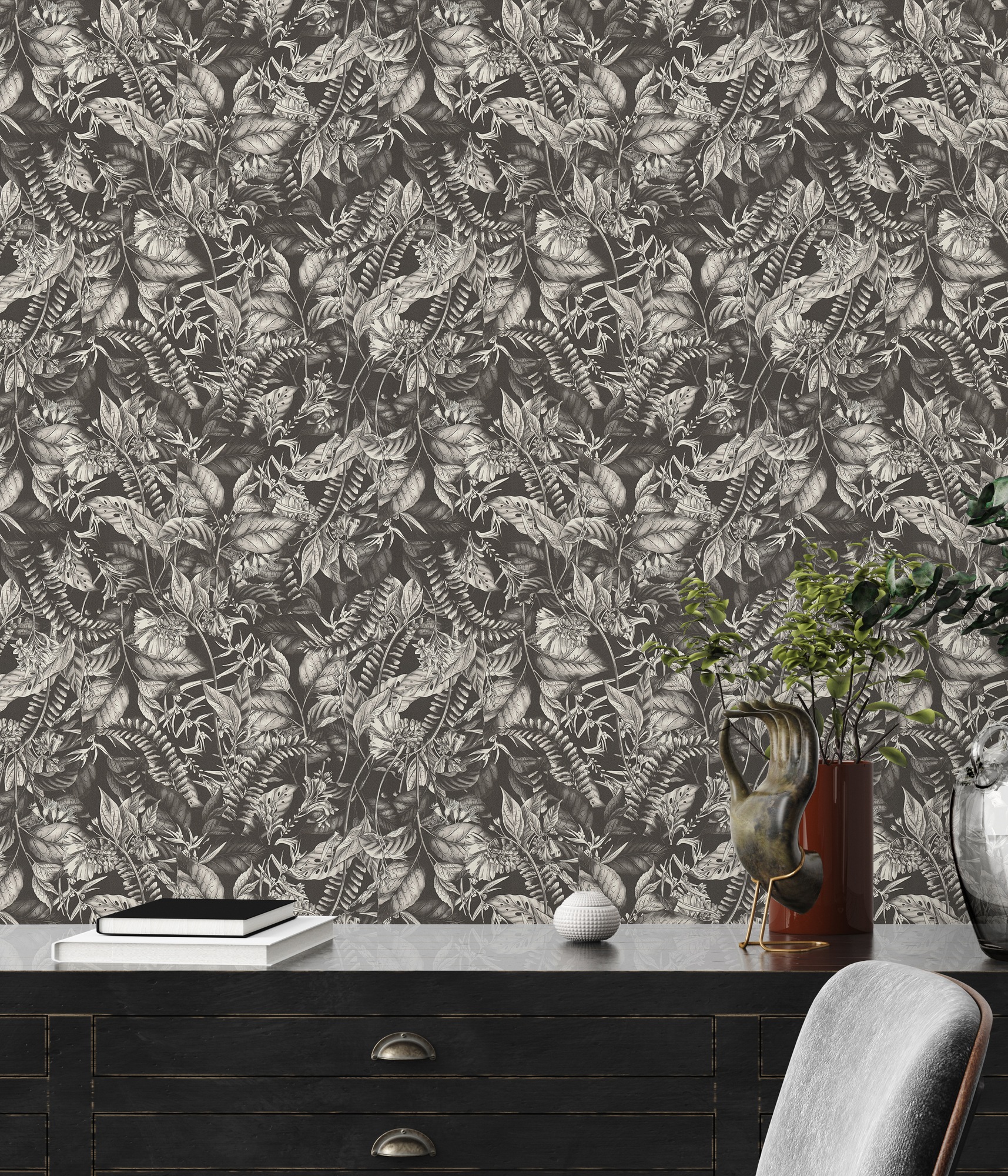living walls Vliestapete "Drawn Into Nature Dschungel-Tapete Mustertapete Floral Dschungeloptik" matt strukturiert Vliestapete Dschungel für Schlafzimmer Küche Wohnzimmer Dschungel Flur