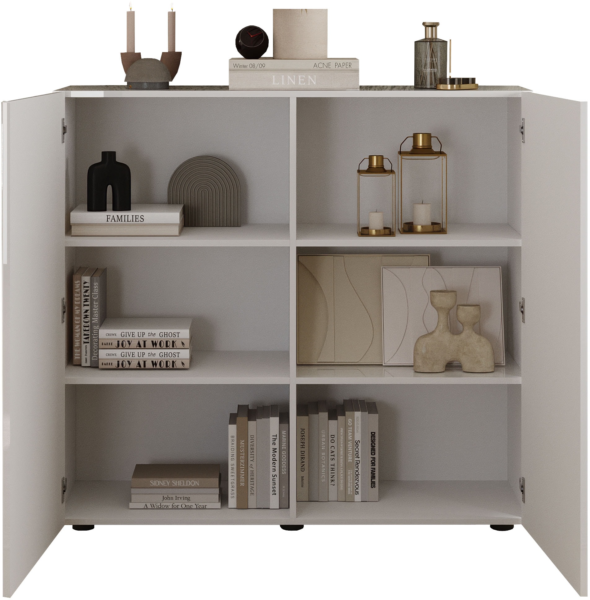 INOSIGN Highboard »Rio Höhe 111 cm u. Breite 120 cm, Kommode mit 2 Türen,«, geriffelte Front, modern u. elegant, viel Stauraum