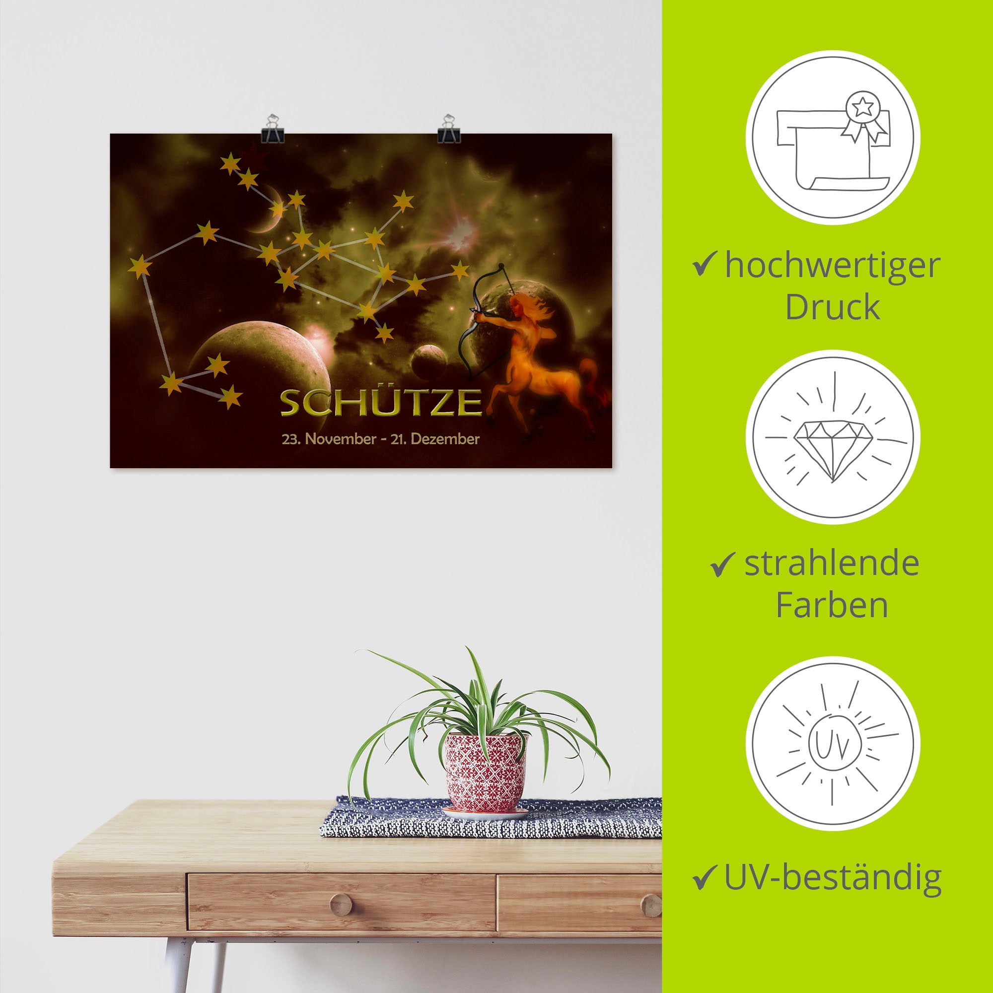Artland Wandbild »Sternzeichen - Schütze«, Bilder von Sternzeichen, (1 St.), als Alubild, Outdoorbild, Poster in verschied. Größen