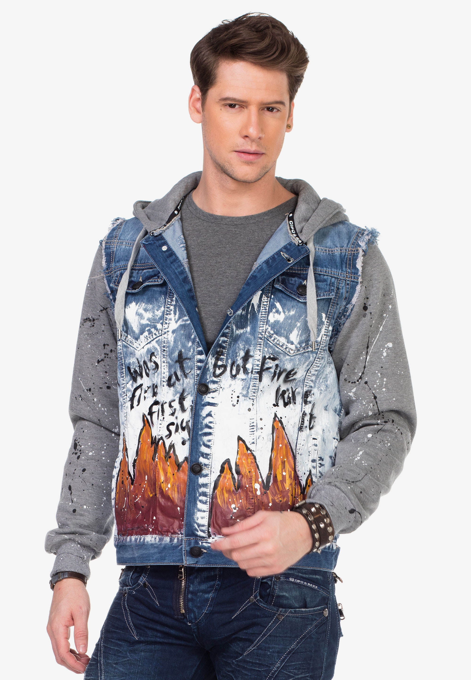 Cipo & Baxx Jeansjacke, mit Sweat-Elementen