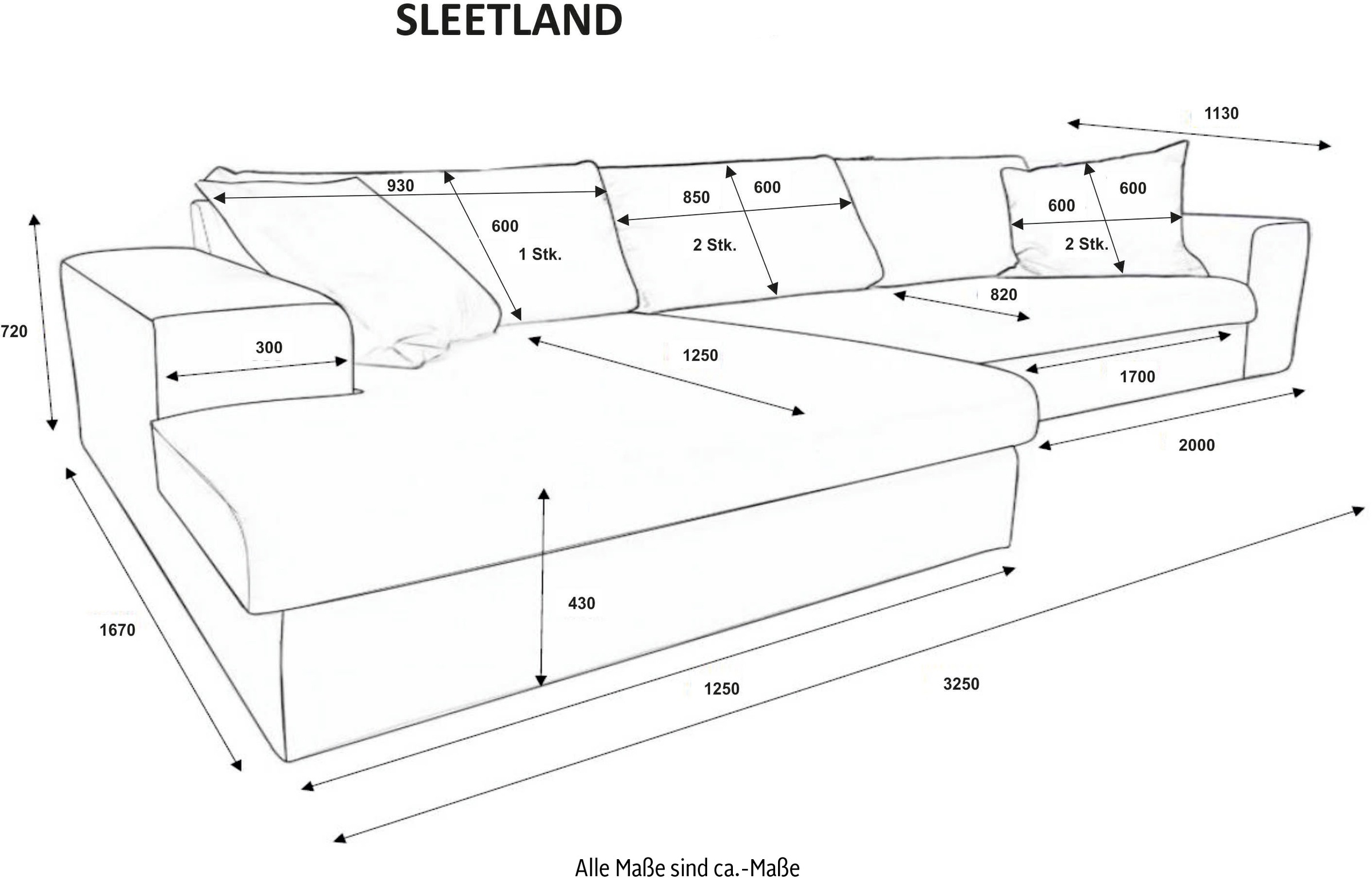 andas Ecksofa »SLEETLAND XXL in Samtvelours oder Vintage-Leder-Optik, L-Form,«, besonders groß und bequem