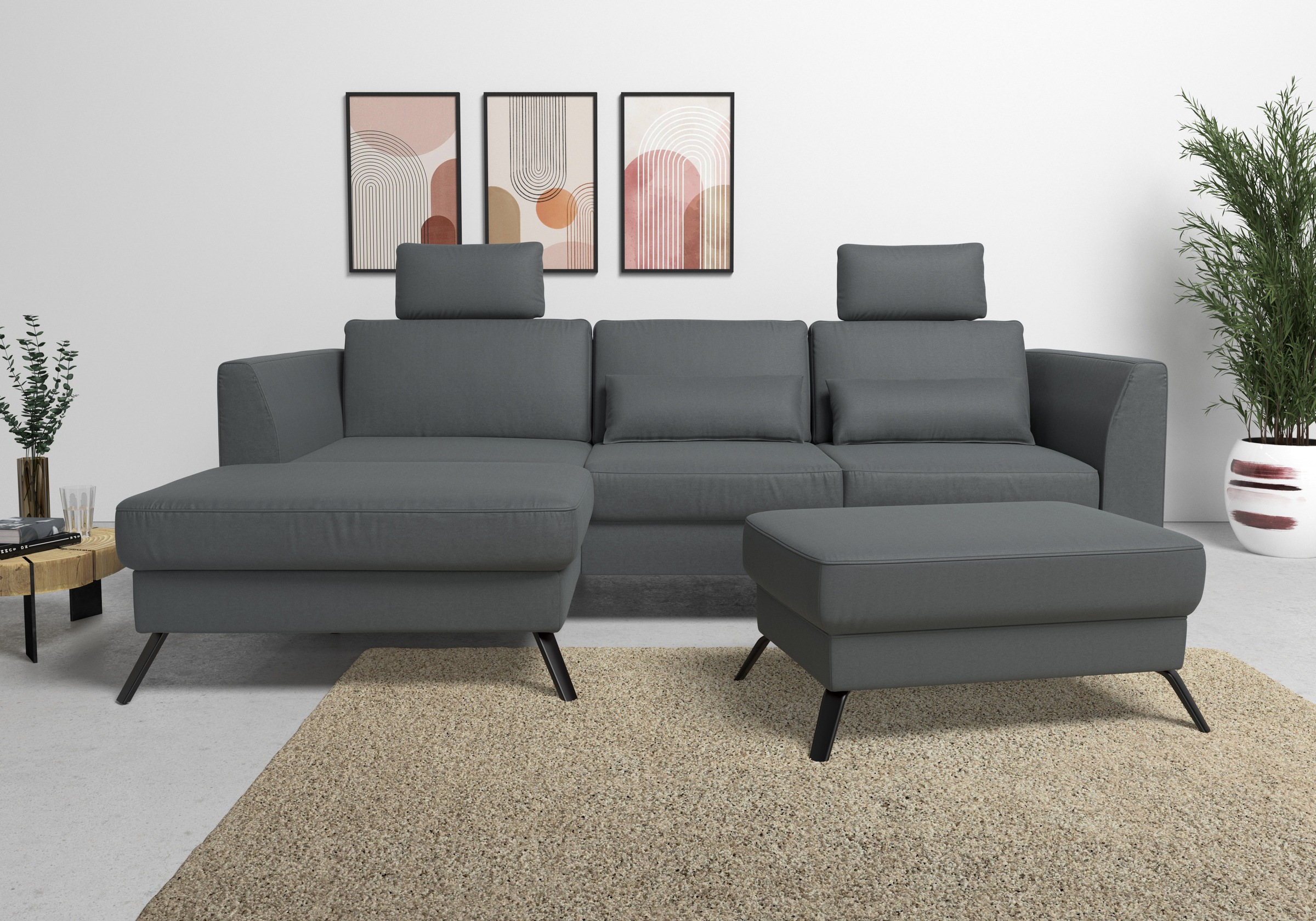 sit&more Ecksofa »Olsen L-Form« inklusive Sitztiefenverstellung, wahlweise mit Bettfunktion, 15cm hoch