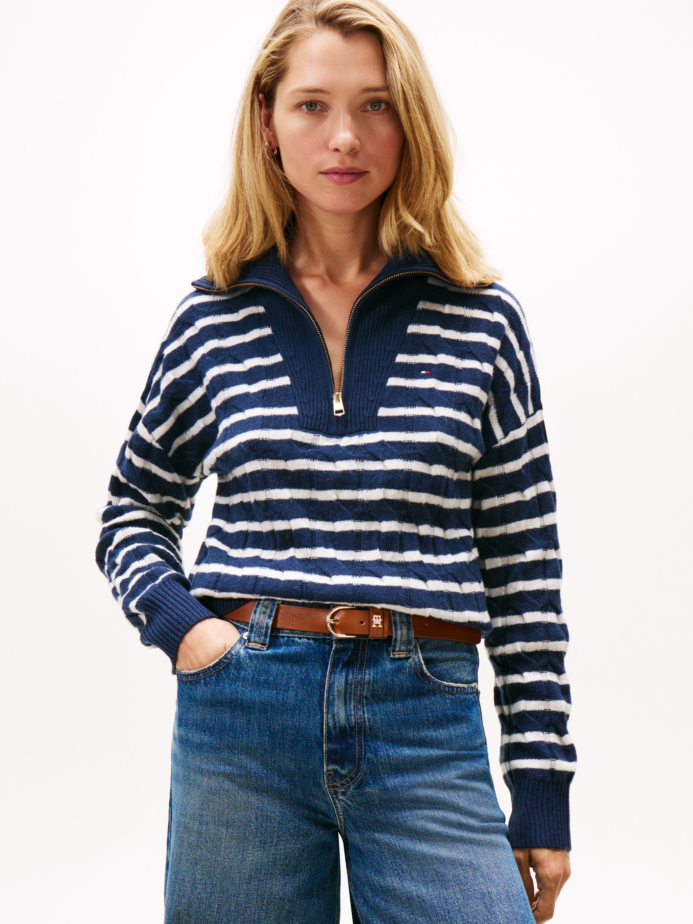 Tommy Hilfiger Troyer "SOFT WOOL CABLE 1/2 ZIP LS SWT" mit Zopfmuster, aus günstig online kaufen