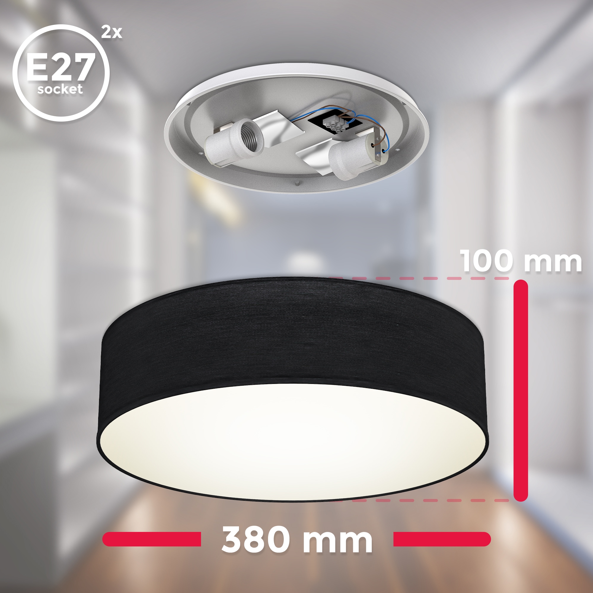 LED kaufen B.K.Licht Schlafzimmer, | Lampenschirm, Deckenleuchte, Textil flammig-flammig, BAUR 2 Wohnzimmer schwarz, Deckenlampe,