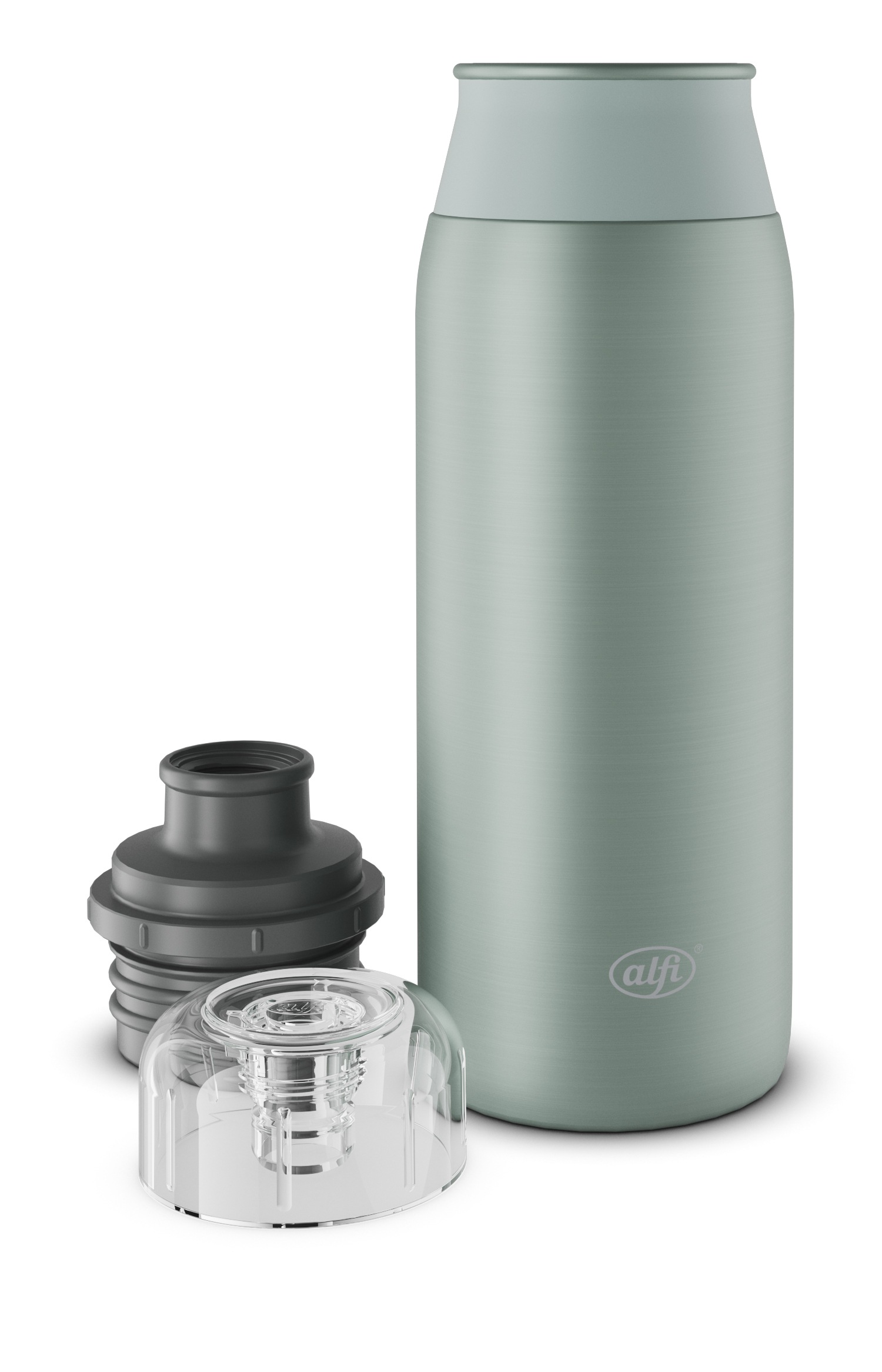 Alfi Trinkflasche »ELEMENT BOTTLE, Edelstahlkörper, spülmaschinenfest«, (1 tlg.), 0,6l, Free-Flow Trinksystem mit intuitivem Schraubverschluss