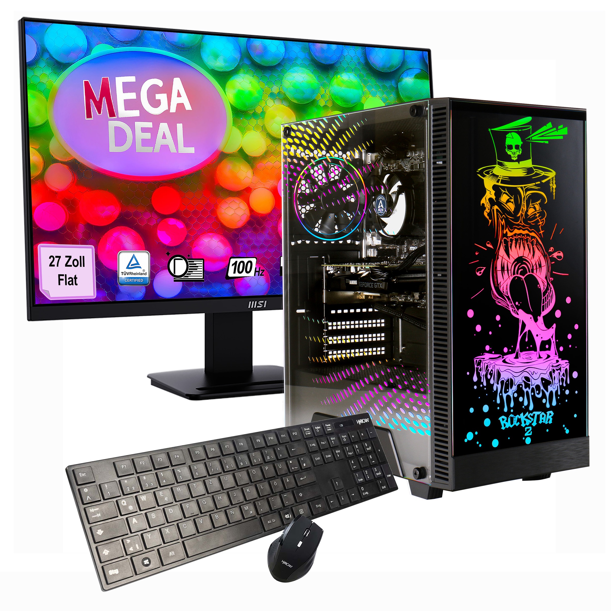 GAMEMAX PC-Komplettsystem »MegaDeal Rockstar SET02602«, (inkl. Maus & Tastatur), Windows 11 + MSI PRO MP273A Flat Monitor, 69cm (27")