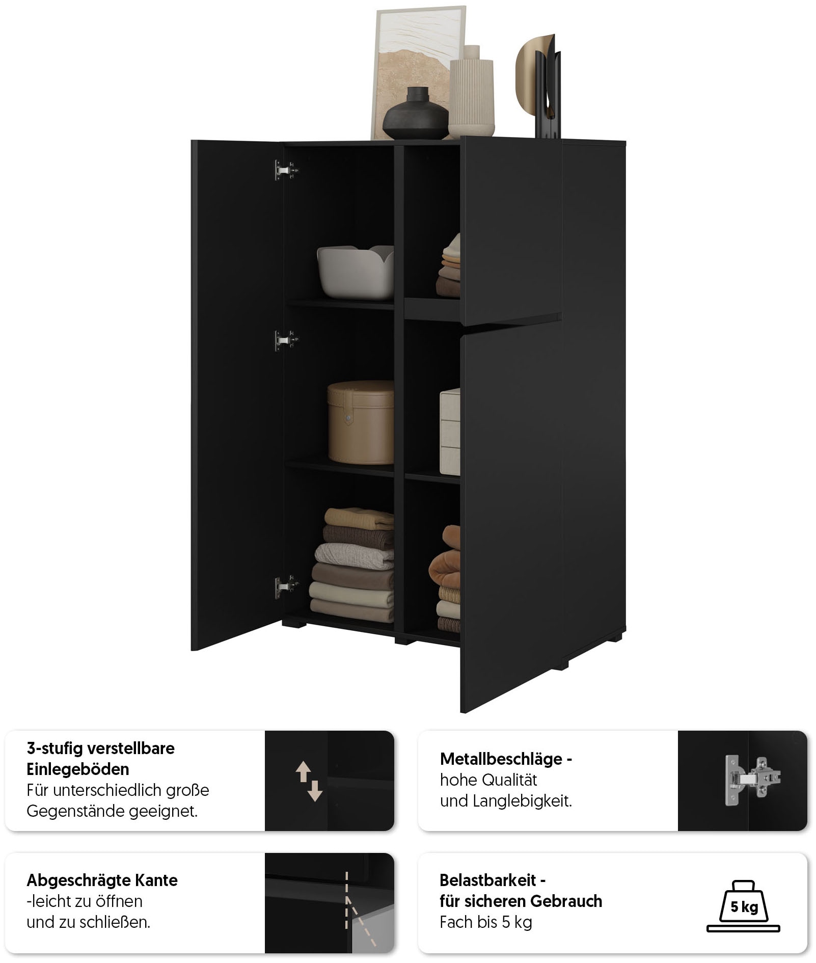 INOSIGN Highboard »Metric, Breite 92cm, moderne grifflose Hochkommode 3 Türen,Highboard«, Hochschrank mit viel Stauraum, Einlegeböden verstellbar, Türkommode