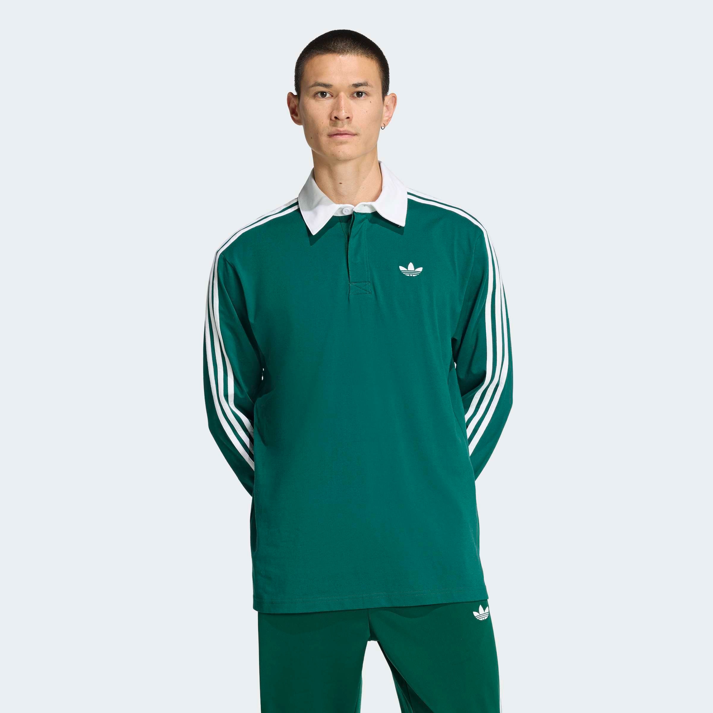 adidas Originals Poloshirt "3-STREIFEN RUGBY LONGSLEEVE POLO" mit Druckknopf, aus Baumwolle