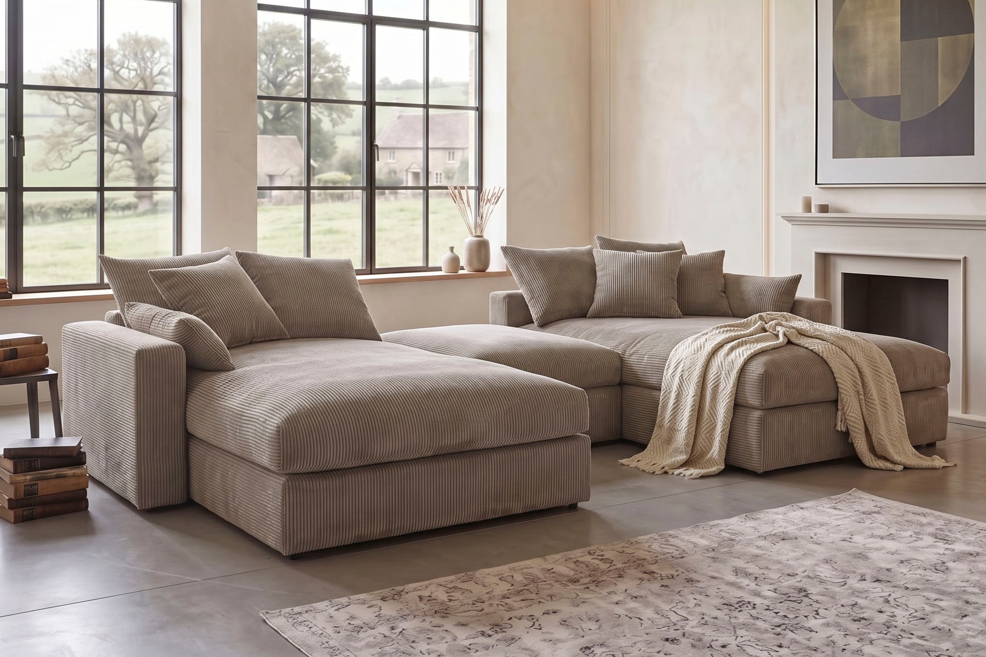 OTTO home Wohnlandschaft "Cosy Lounge U-Form, Breite 385 cm" Mega-Sofa mit Cordstoff bezogen, mit Federkern & 5 Zierkissen