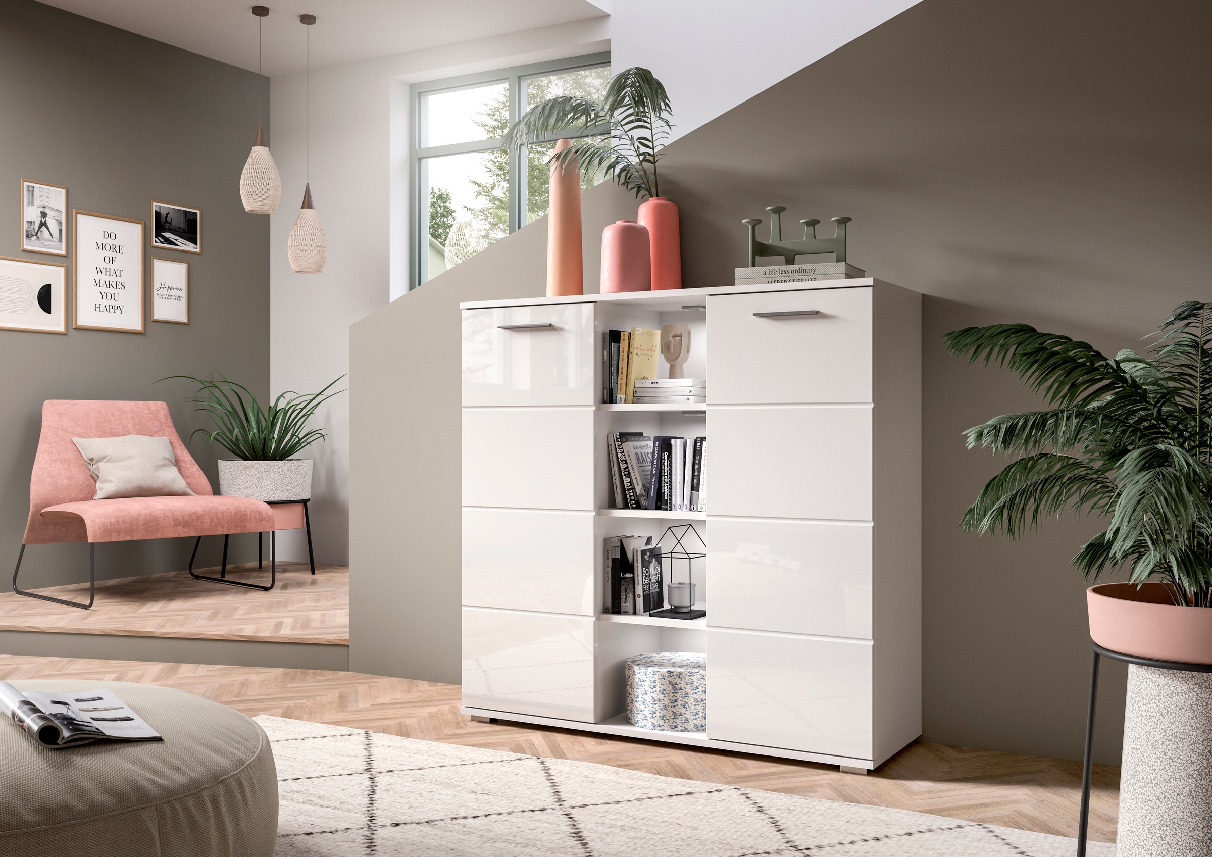 Home affaire Highboard "Valge, Höhe 108 cm, 2 Türen, 4 verstellbare Böden, günstig online kaufen