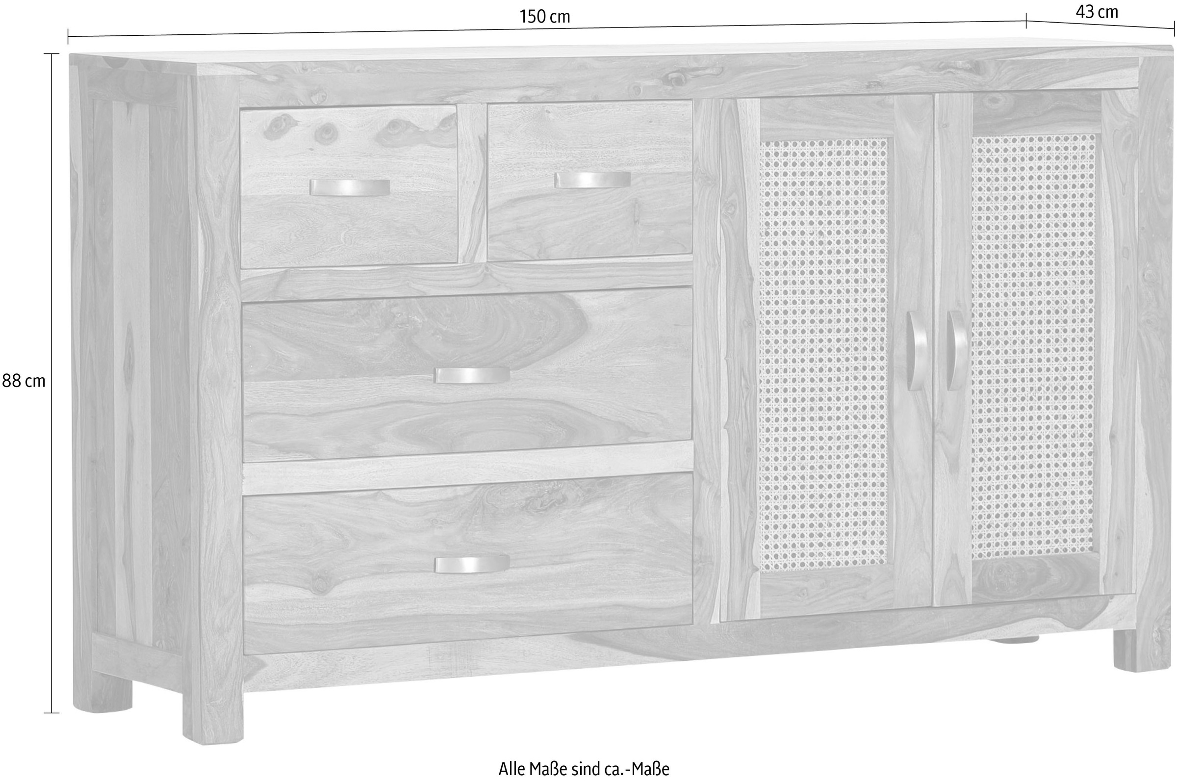 Gutmann Factory Sideboard, Kommode mit Wiener Geflecht, Breite 150 cm