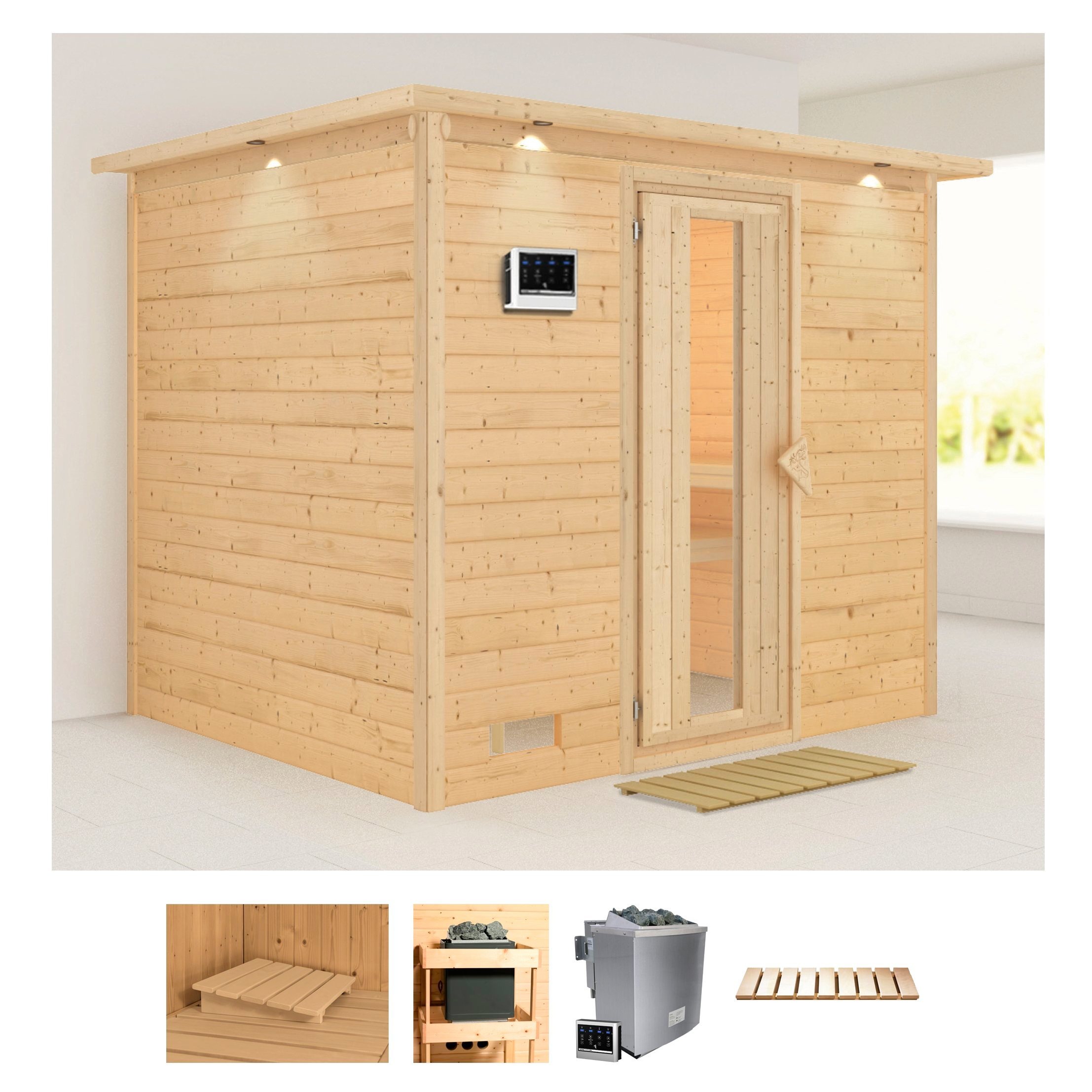 Karibu Pirtis »Soraja« (Set) 9-kW-Bio-Ofen su...